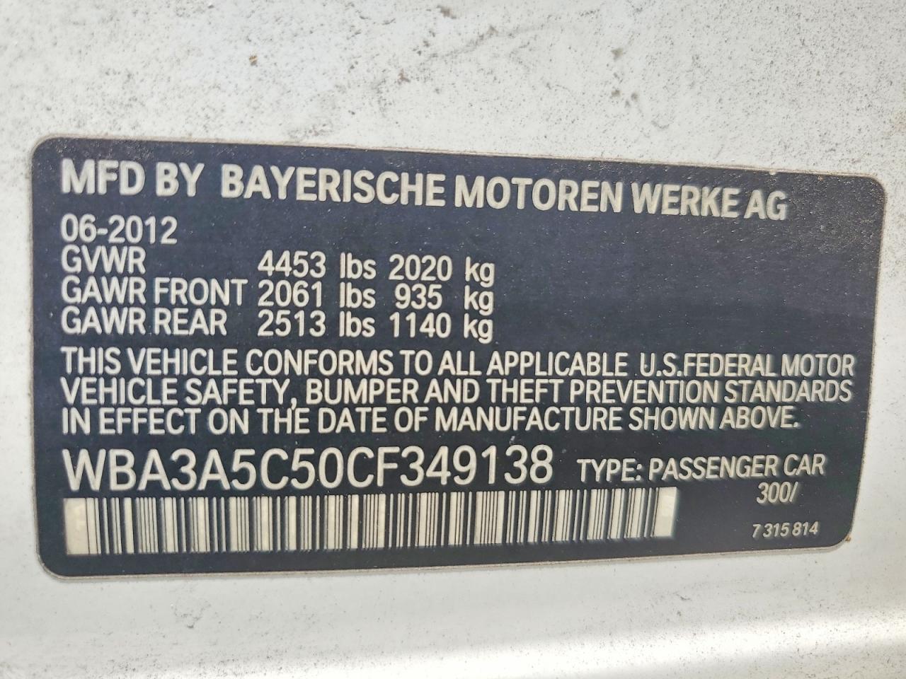 2012 Bmw 328 I White vin: WBA3A5C50CF349138