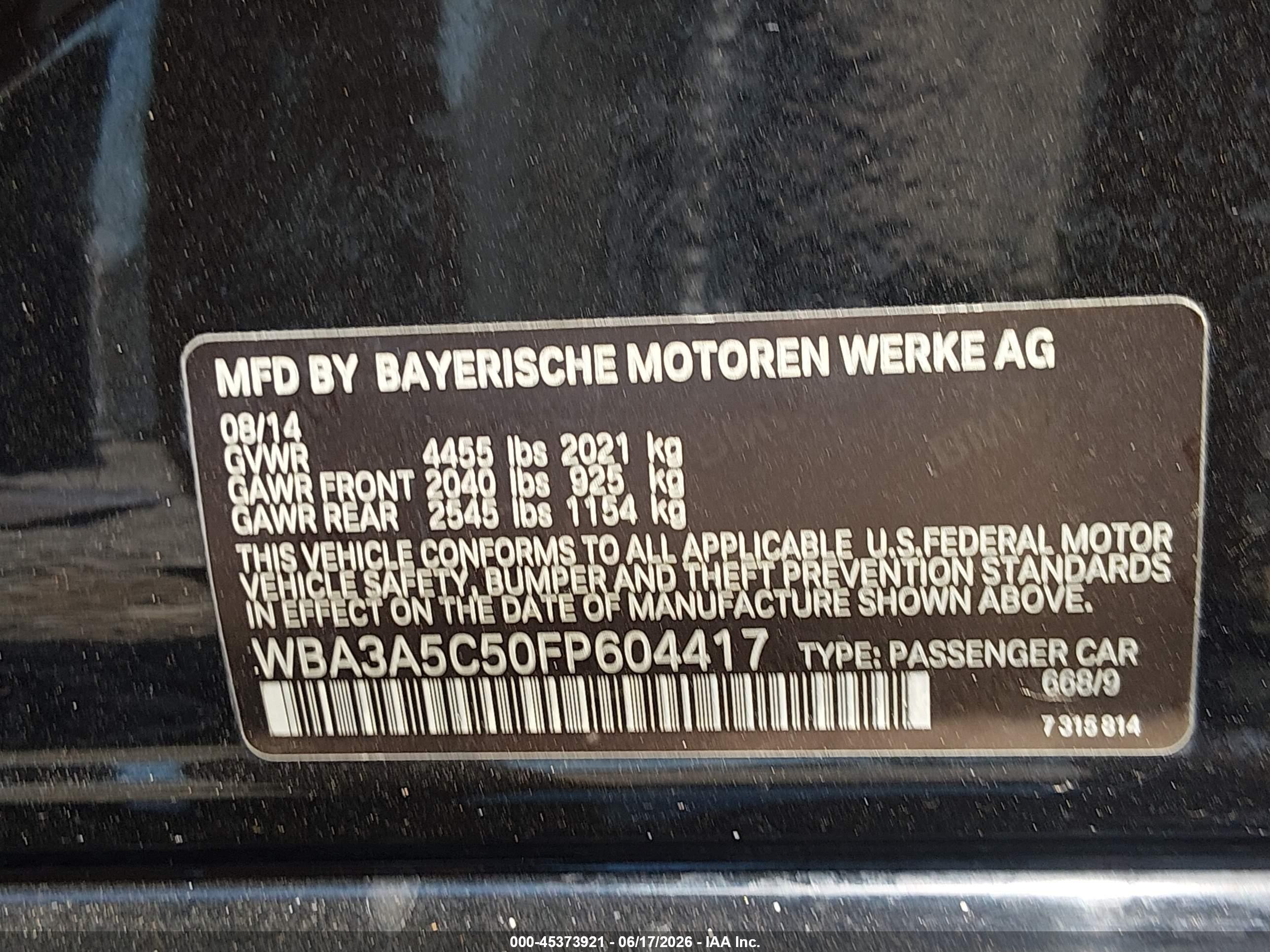 2015 Bmw 328i   Black vin: WBA3A5C50FP604417