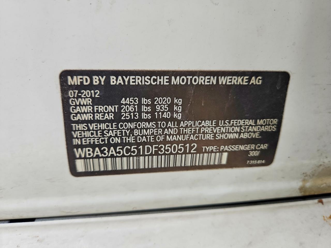 2013 Bmw 328 I White vin: WBA3A5C51DF350512