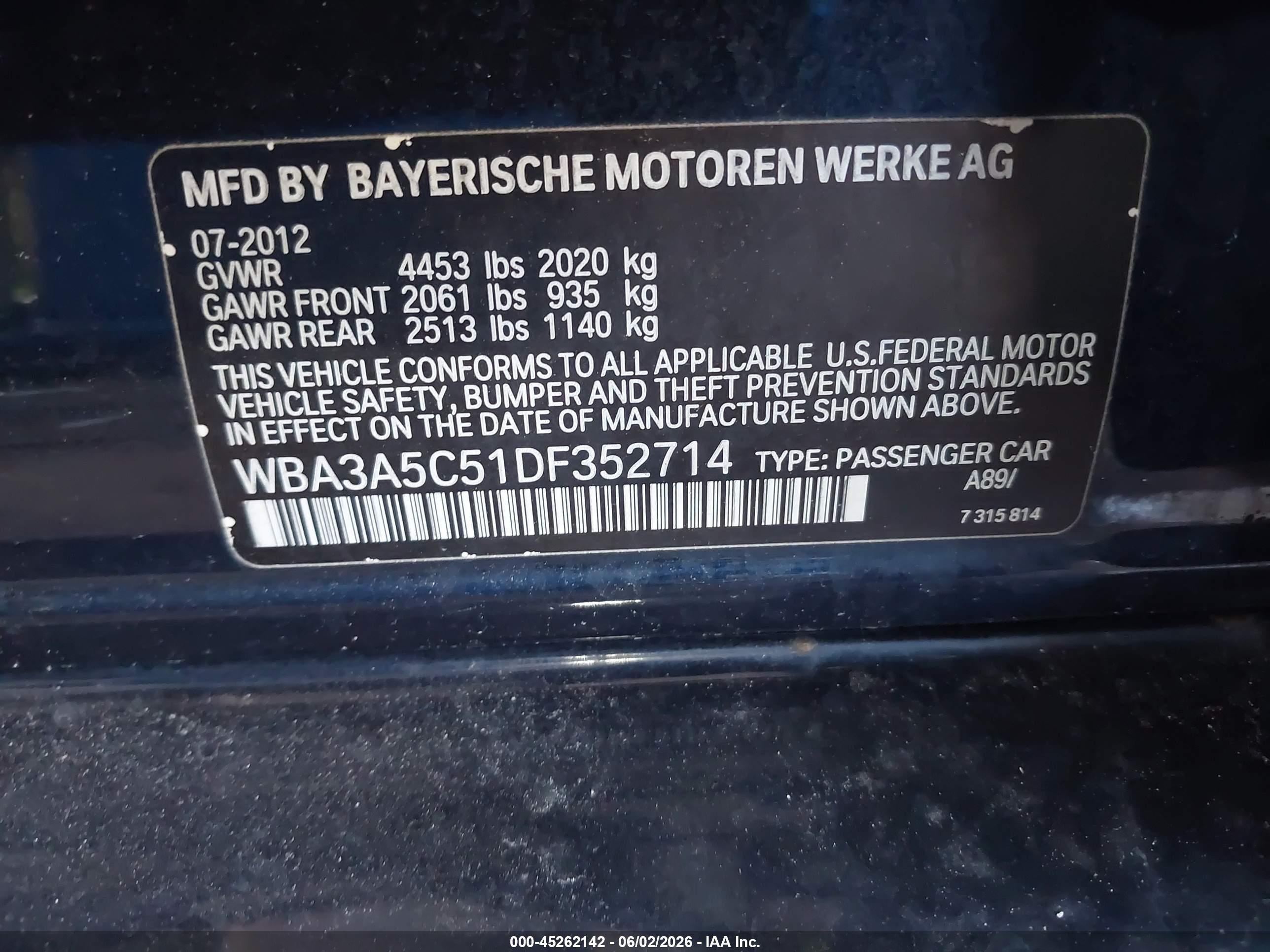 2013 Bmw 328i   Blue vin: WBA3A5C51DF352714