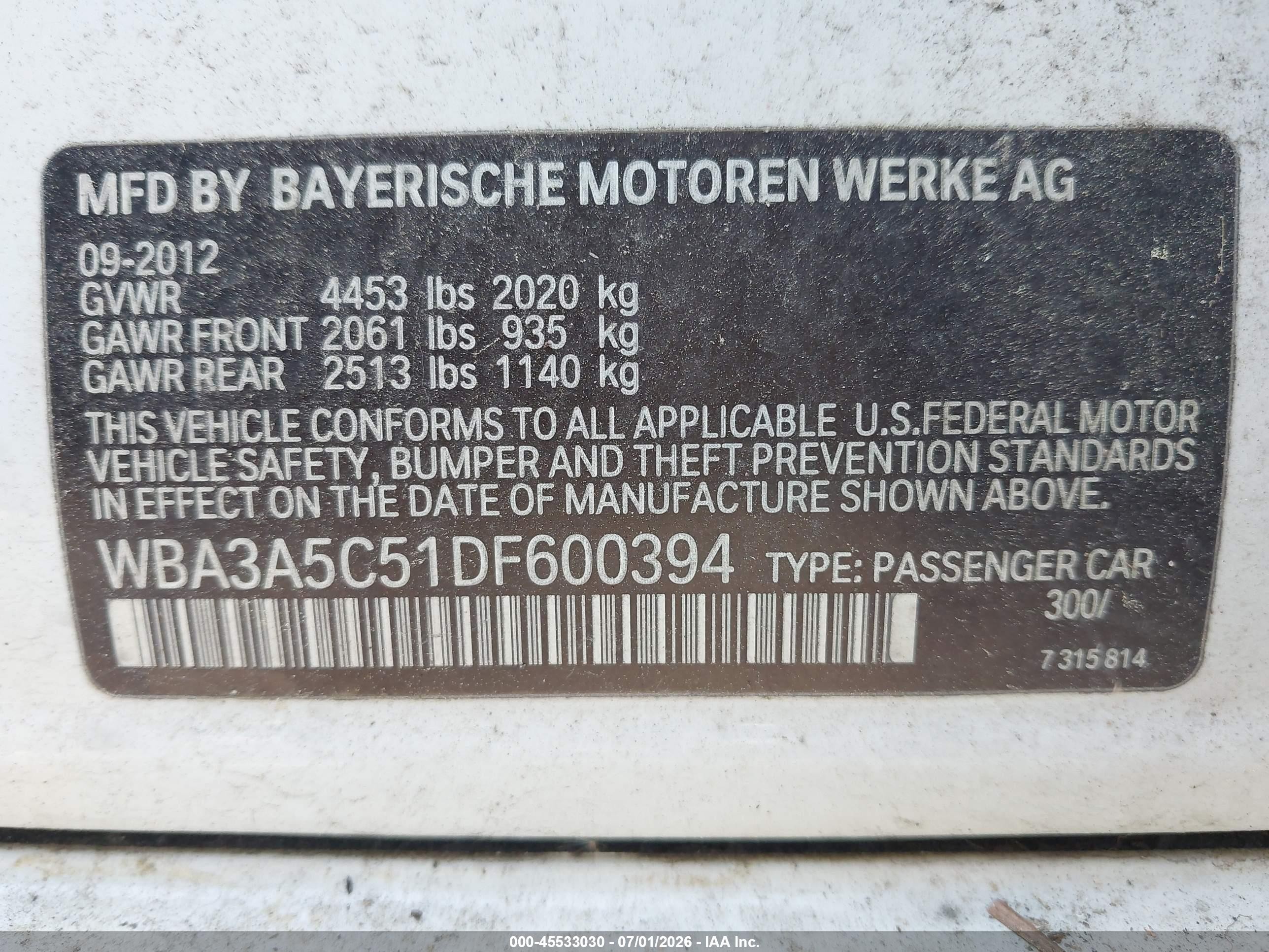 2013 Bmw 328i   White vin: WBA3A5C51DF600394