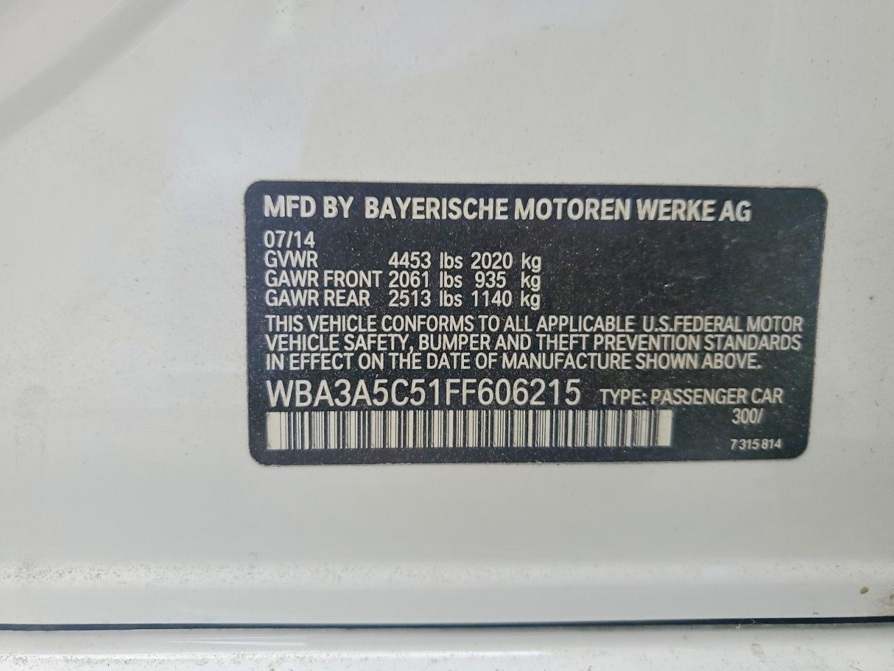 2015 Bmw 328 I White vin: WBA3A5C51FF606215