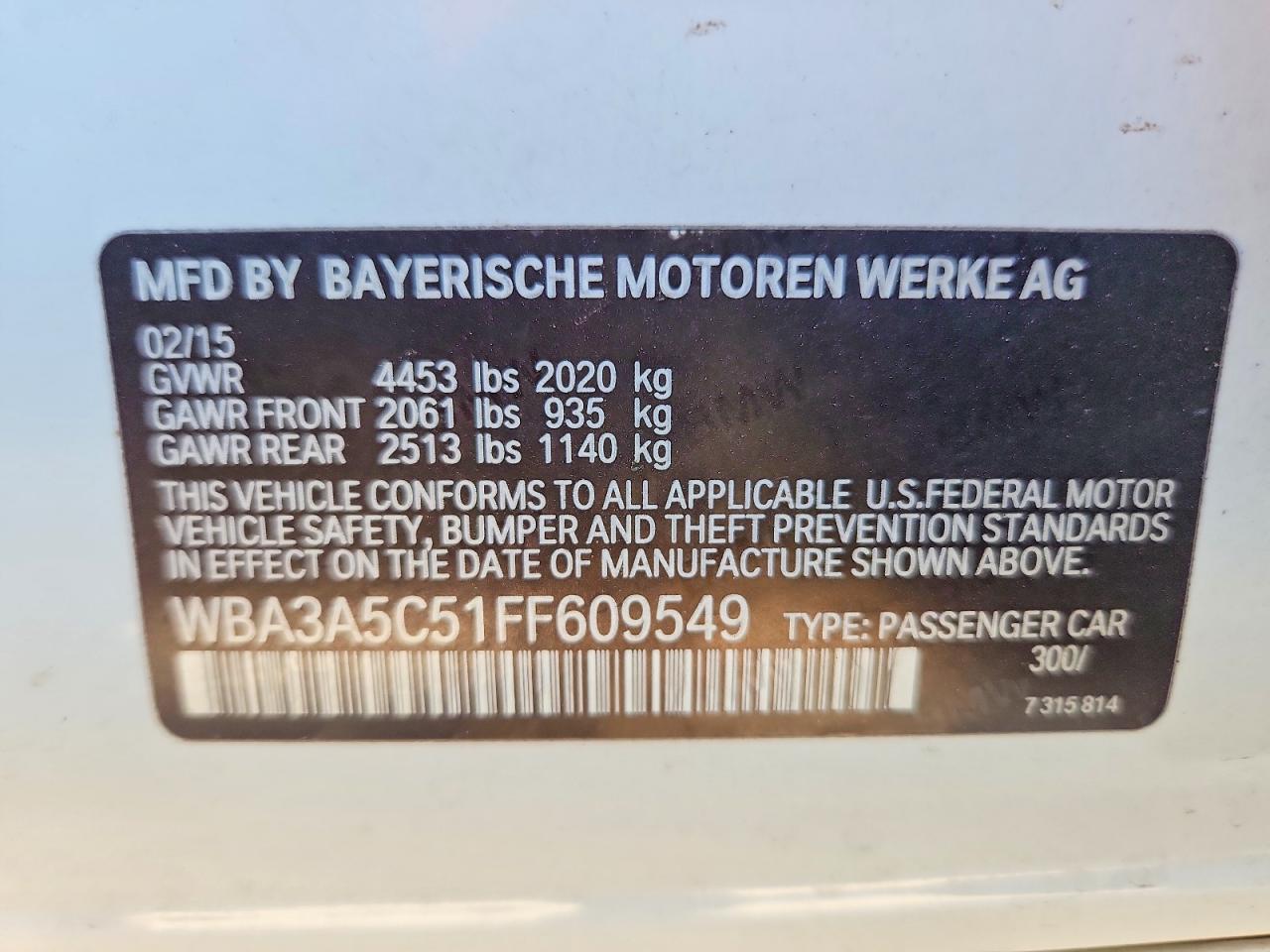 2015 Bmw 328 I Белый vin: WBA3A5C51FF609549