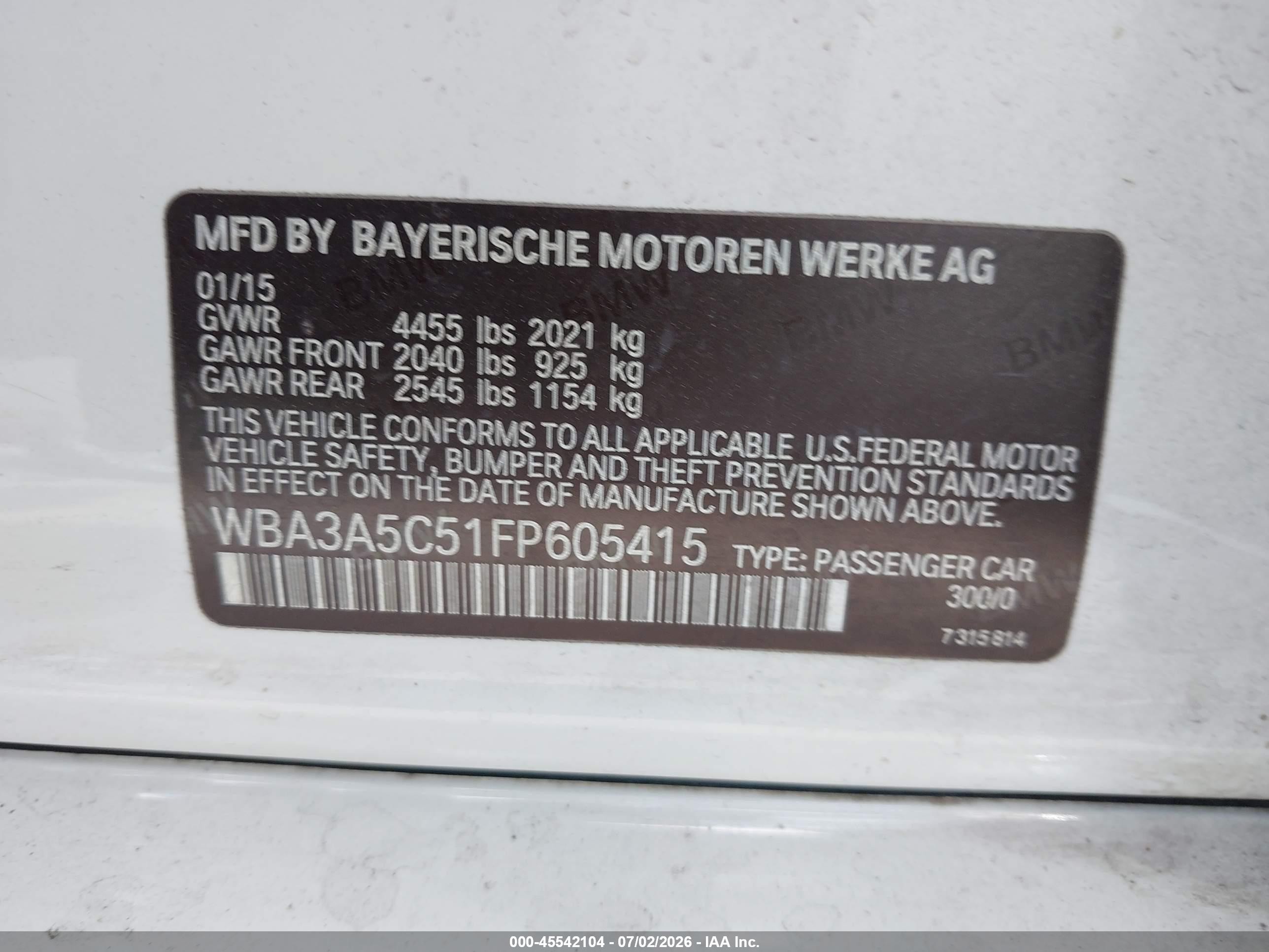 2015 Bmw 328i   White vin: WBA3A5C51FP605415