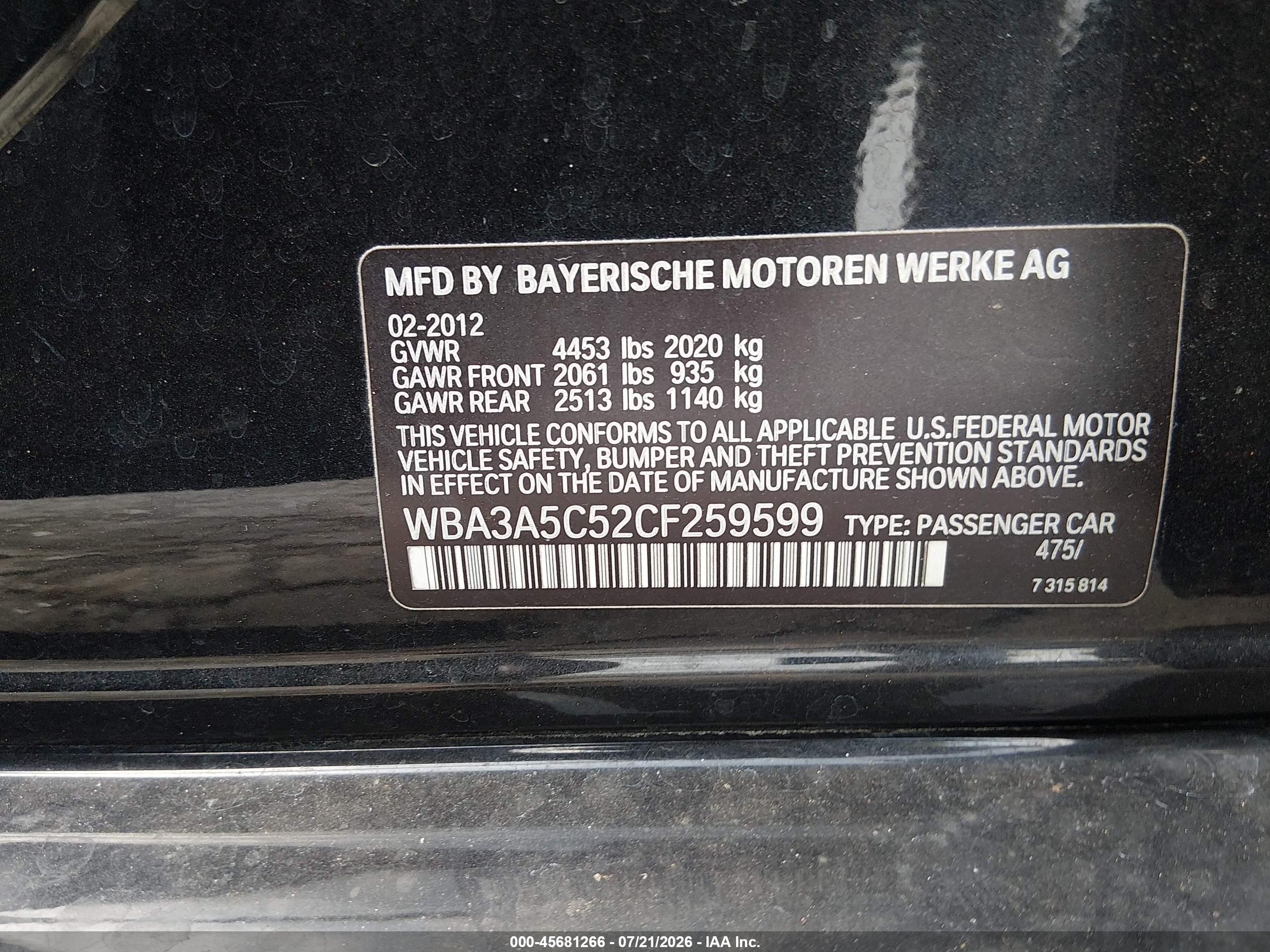 2012 Bmw 328i   Black vin: WBA3A5C52CF259599