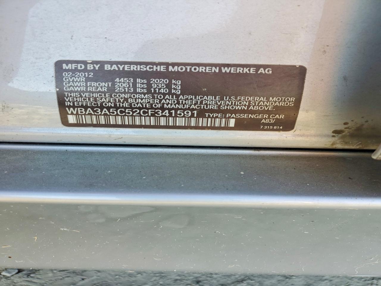 2012 Bmw 328 I Серебряный vin: WBA3A5C52CF341591
