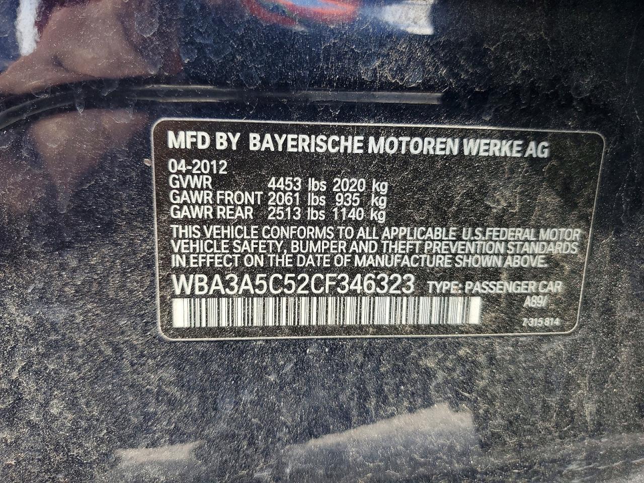 2012 Bmw 328 I Blue vin: WBA3A5C52CF346323