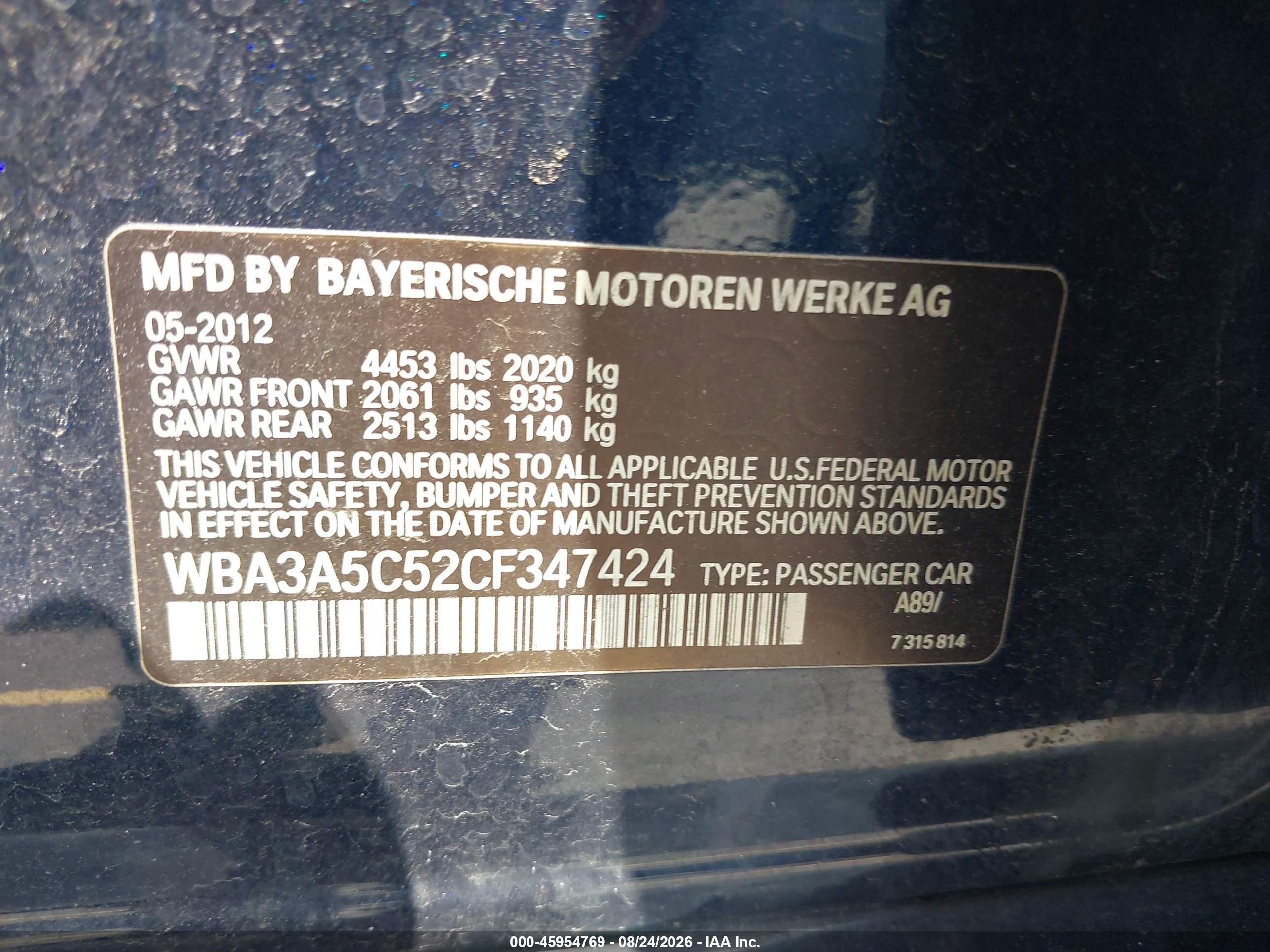 2012 Bmw 328i   Blue vin: WBA3A5C52CF347424
