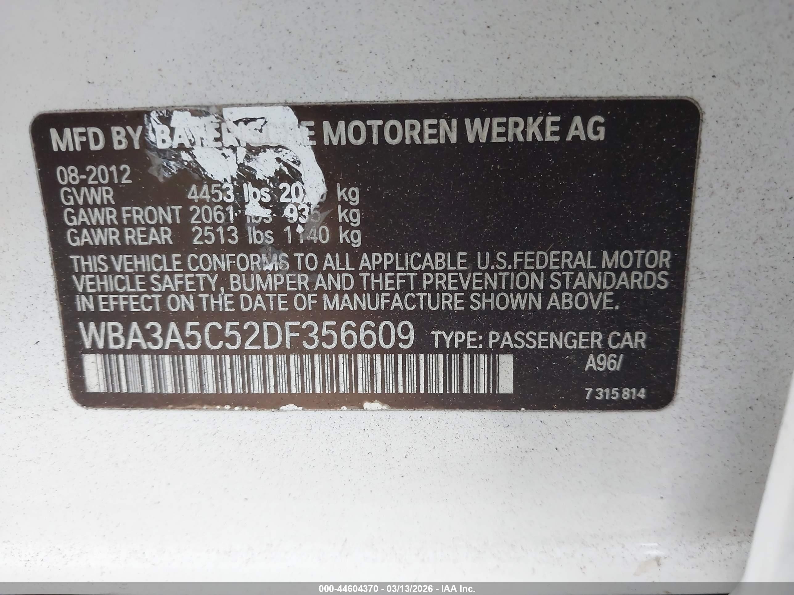 2013 Bmw 328i   White vin: WBA3A5C52DF356609