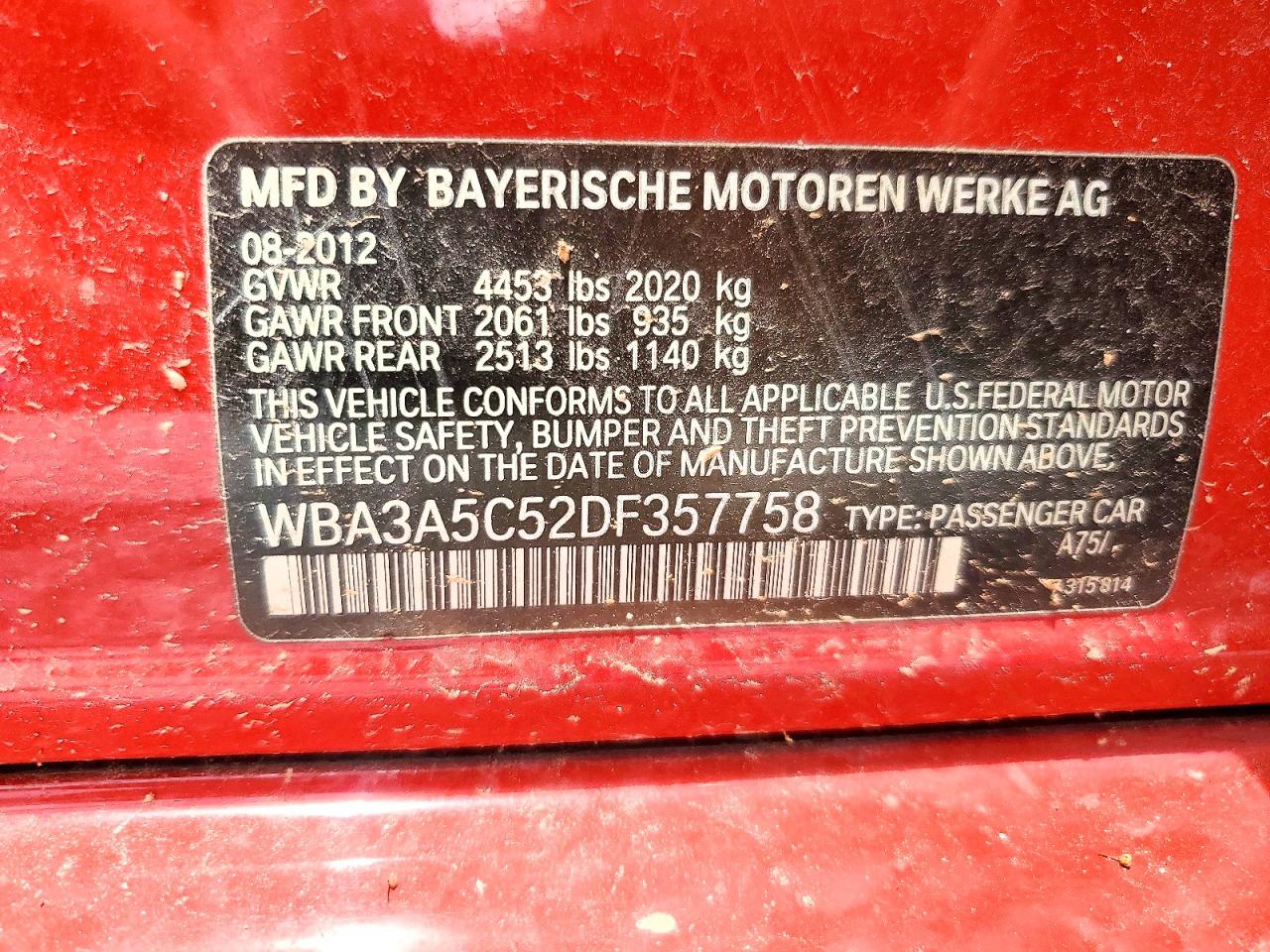 2013 Bmw 328 I Red vin: WBA3A5C52DF357758