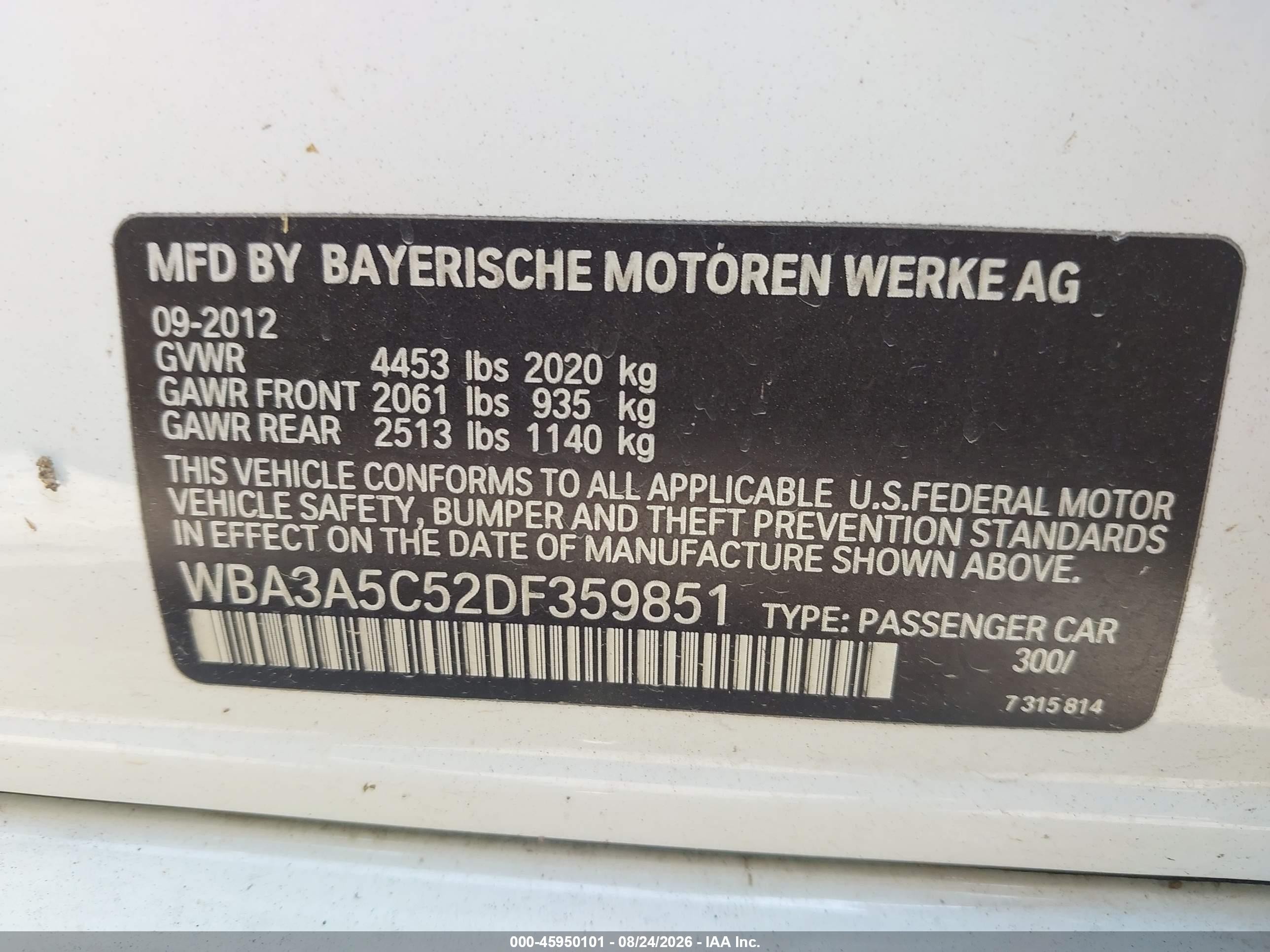 2013 Bmw 328i   White vin: WBA3A5C52DF359851