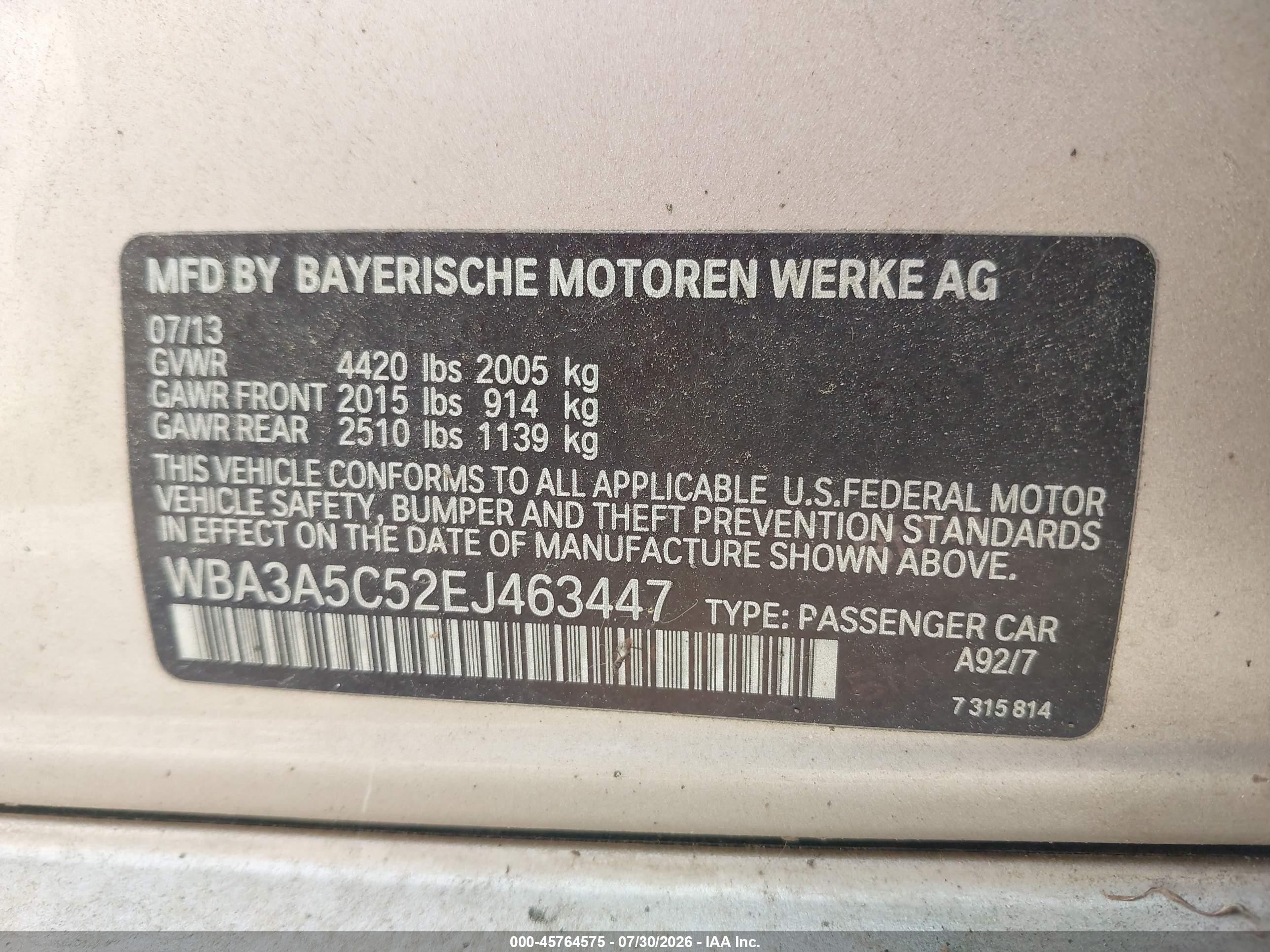 2014 Bmw 328i   Champagne vin: WBA3A5C52EJ463447
