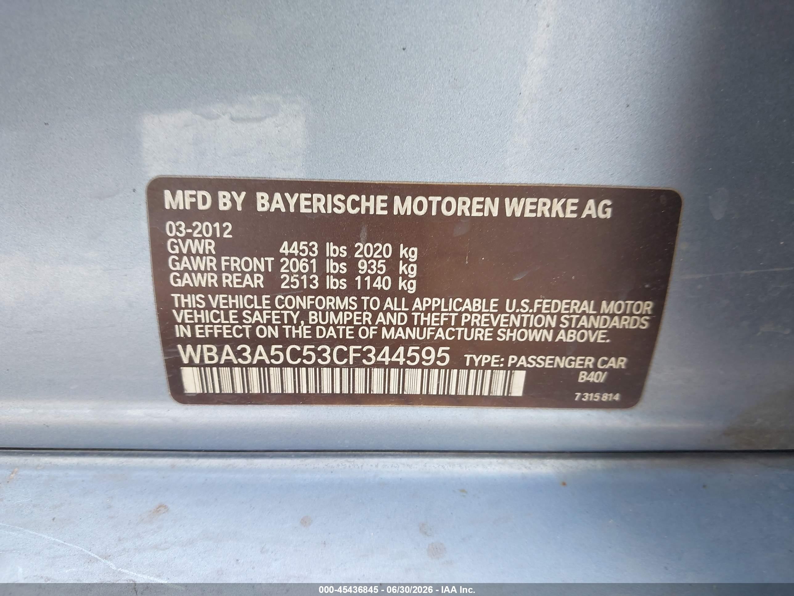 2012 Bmw 328i   Light Blue vin: WBA3A5C53CF344595