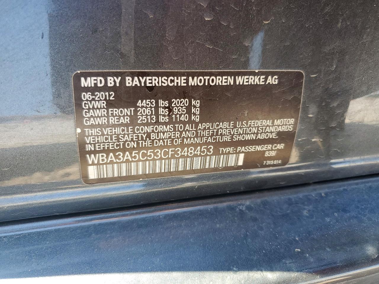 2012 Bmw 328 I Gray vin: WBA3A5C53CF348453