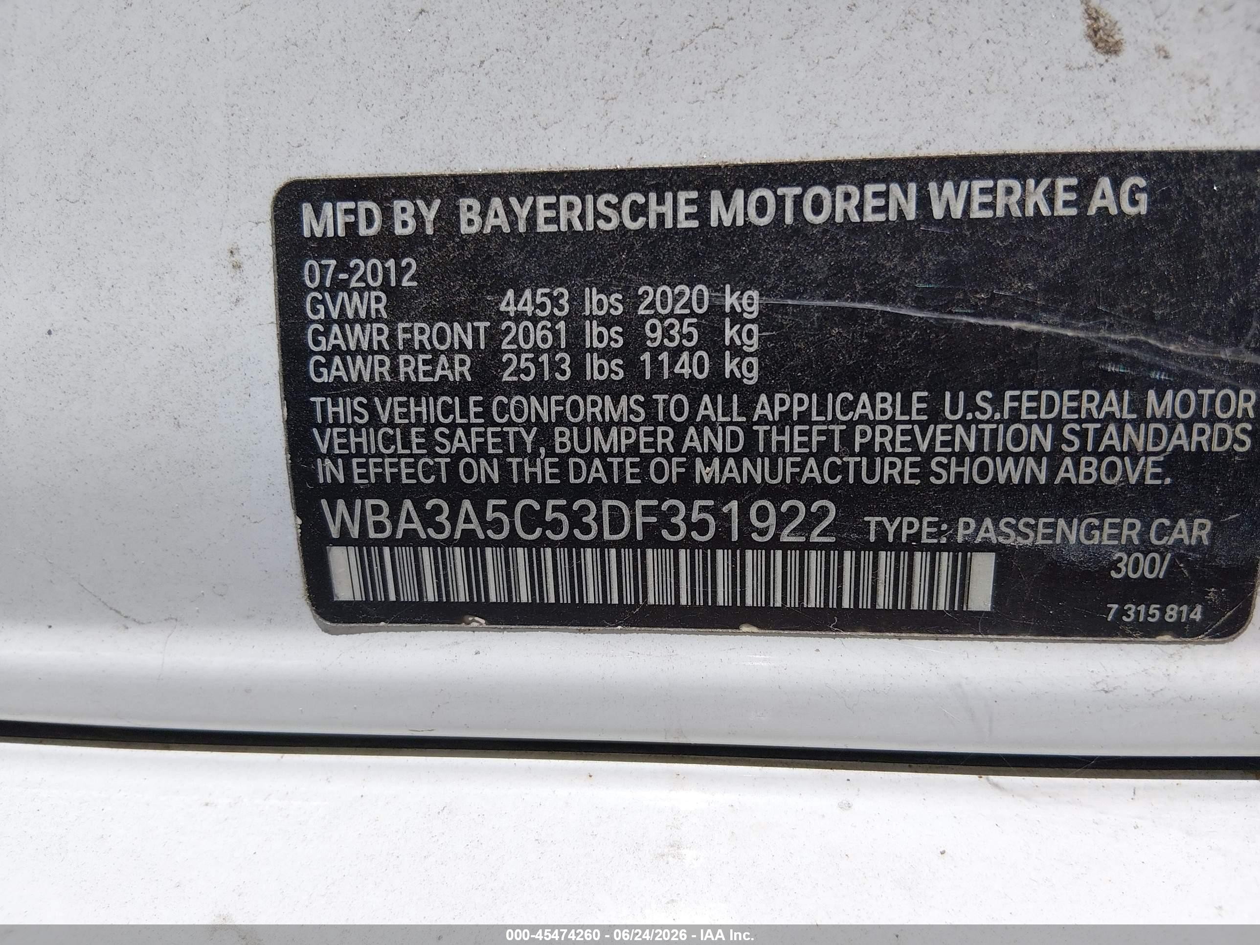 2013 Bmw 328i   White vin: WBA3A5C53DF351922