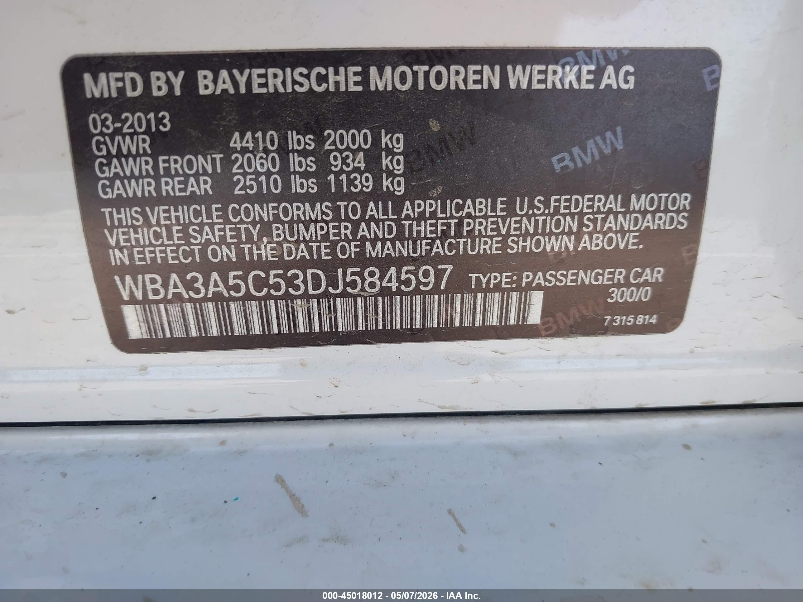 2013 Bmw 328i   White vin: WBA3A5C53DJ584597