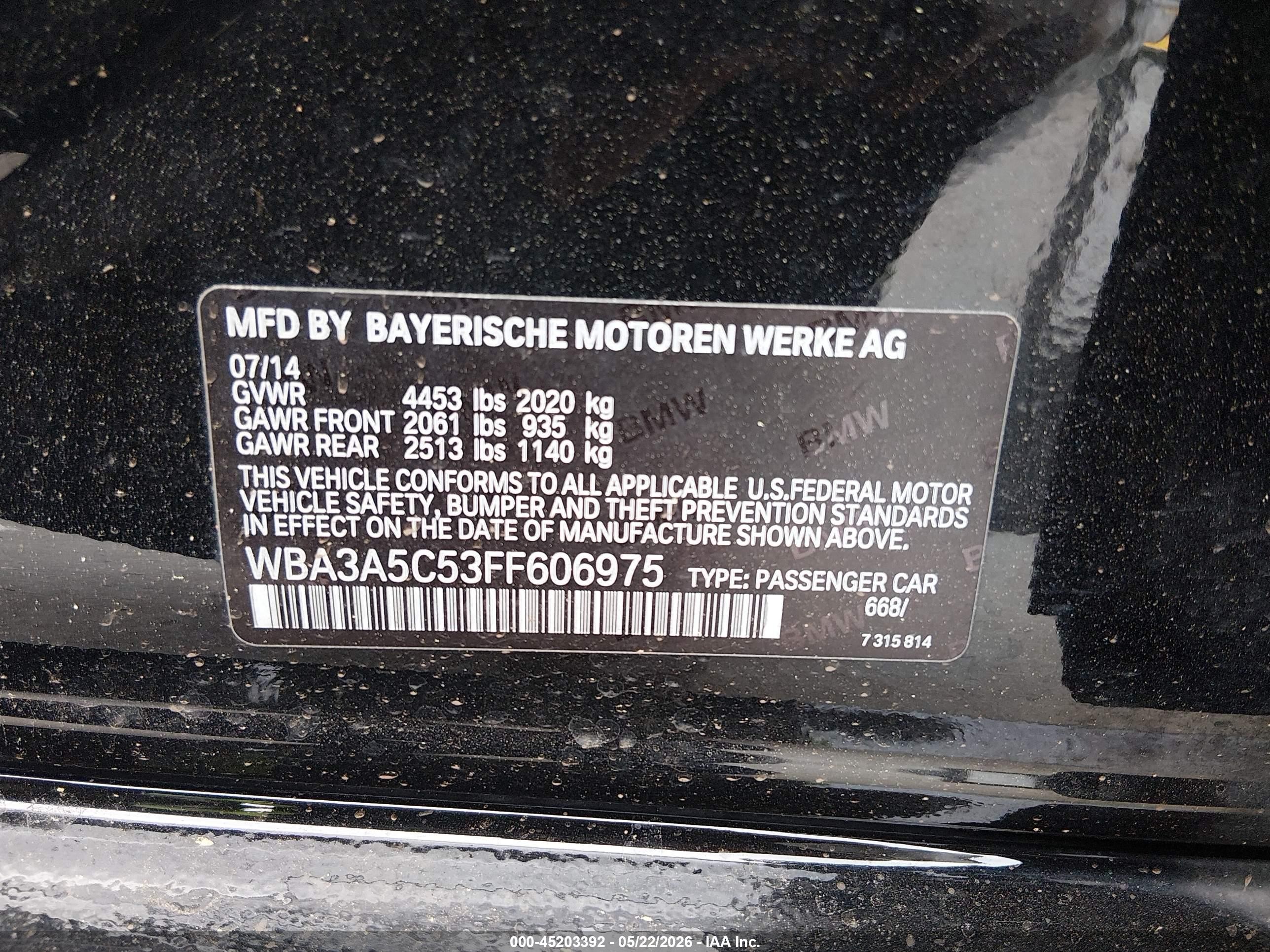 2015 Bmw 328i   Black vin: WBA3A5C53FF606975