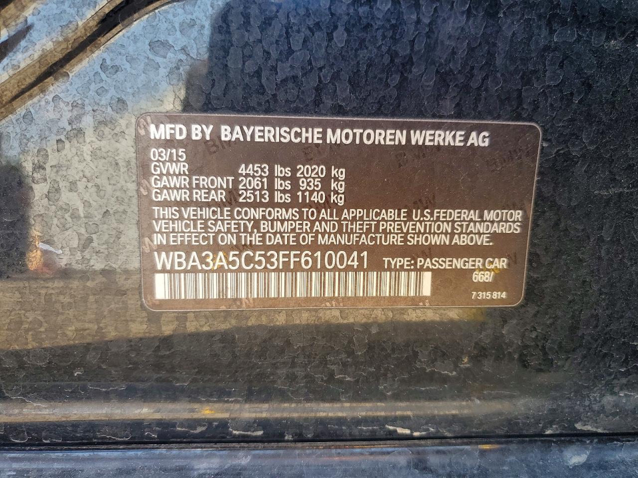 2015 Bmw 328 I Black vin: WBA3A5C53FF610041