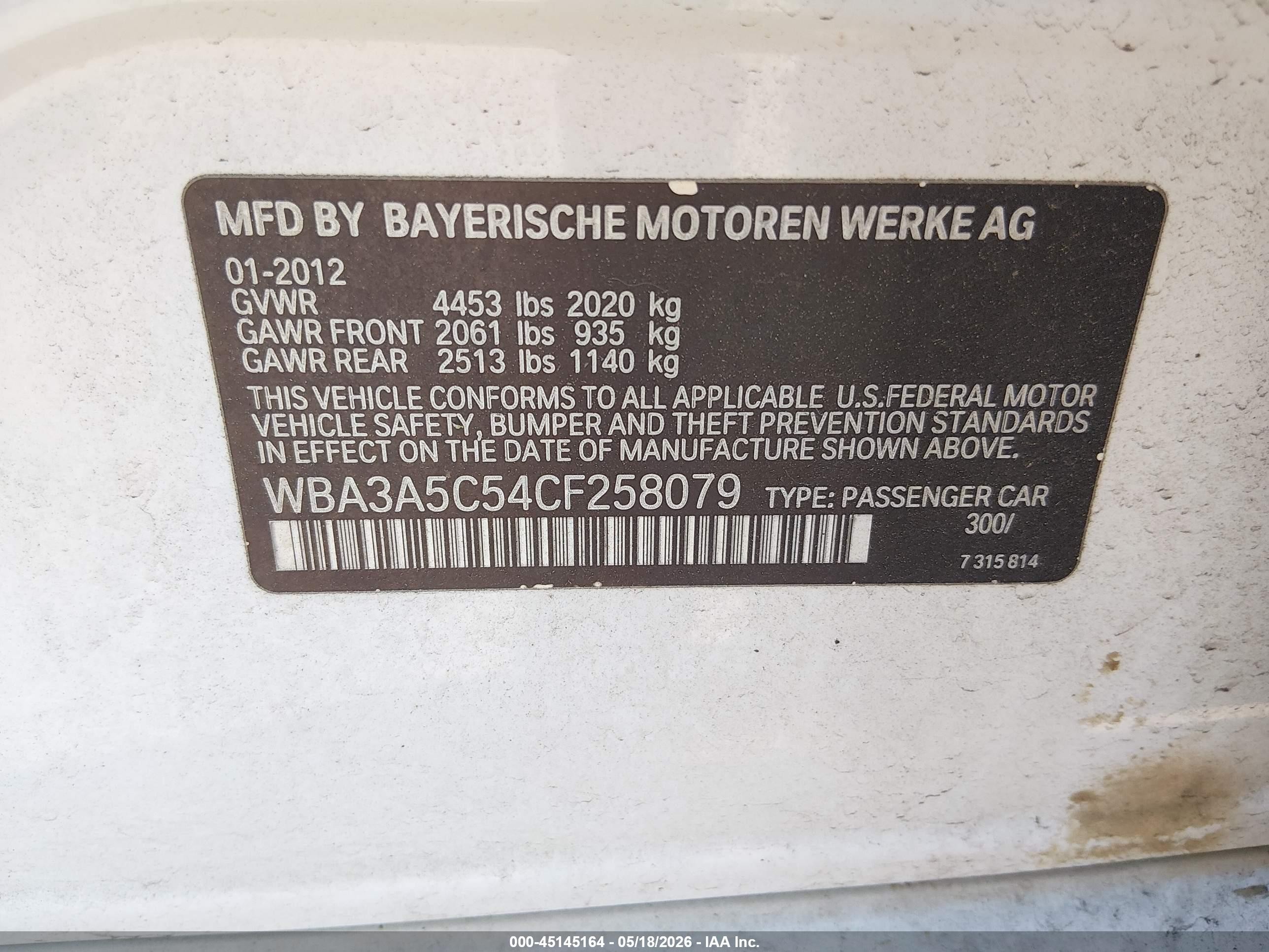 2012 Bmw 328i   White vin: WBA3A5C54CF258079