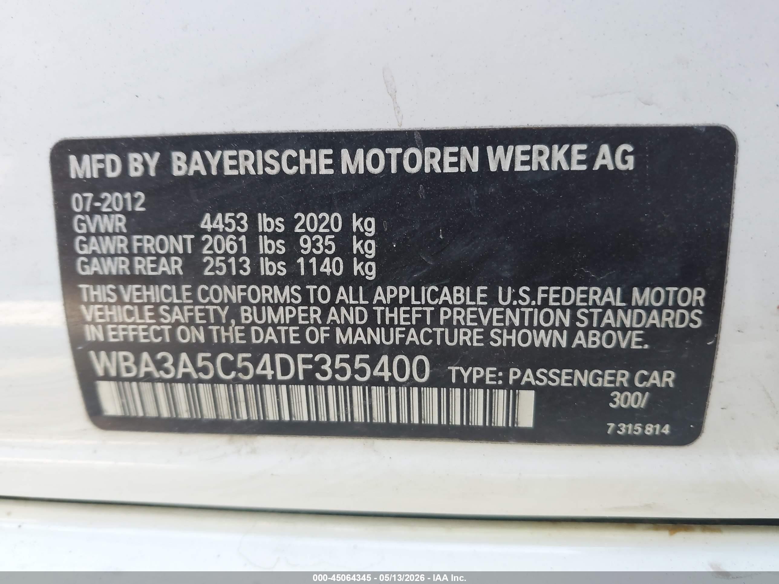 2013 Bmw 328i   White vin: WBA3A5C54DF355400