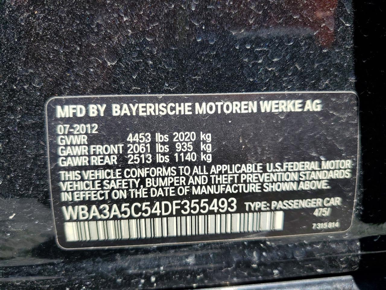 2013 Bmw 328 I Black vin: WBA3A5C54DF355493