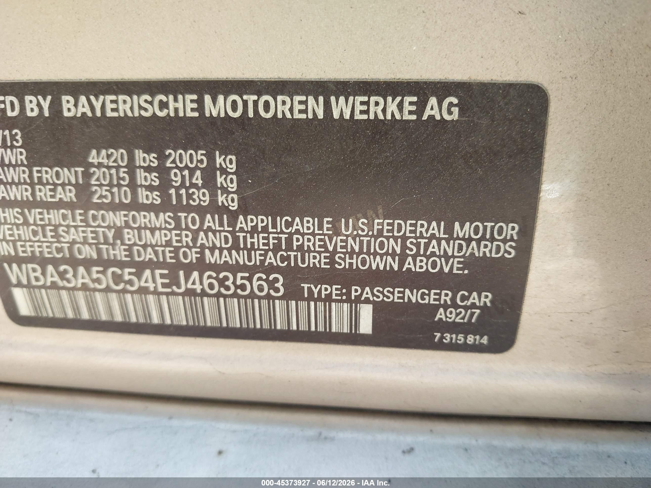 2014 Bmw 328i   Champagne vin: WBA3A5C54EJ463563