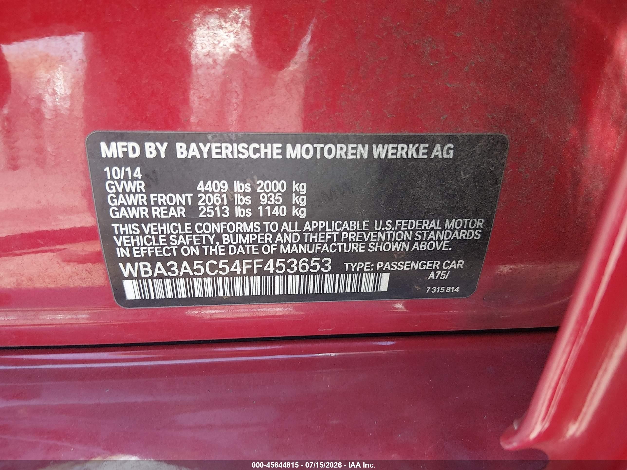 2015 Bmw 328i   Red vin: WBA3A5C54FF453653