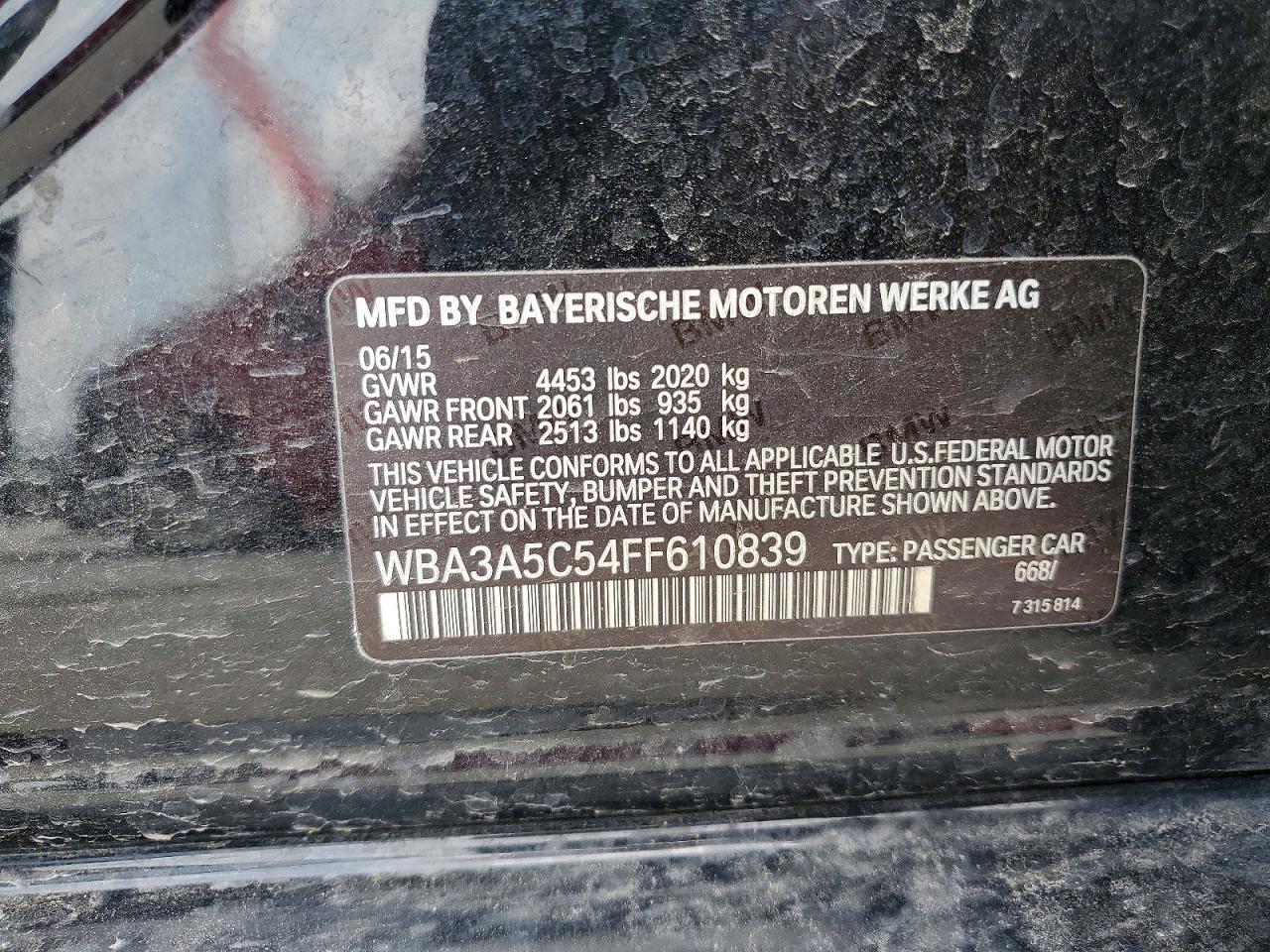 2015 Bmw 328 I Black vin: WBA3A5C54FF610839