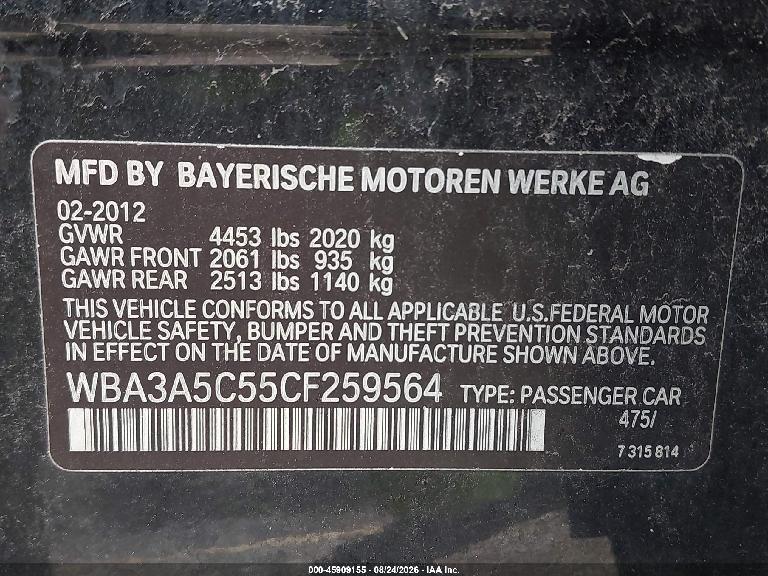 2012 Bmw 328i   Black vin: WBA3A5C55CF259564