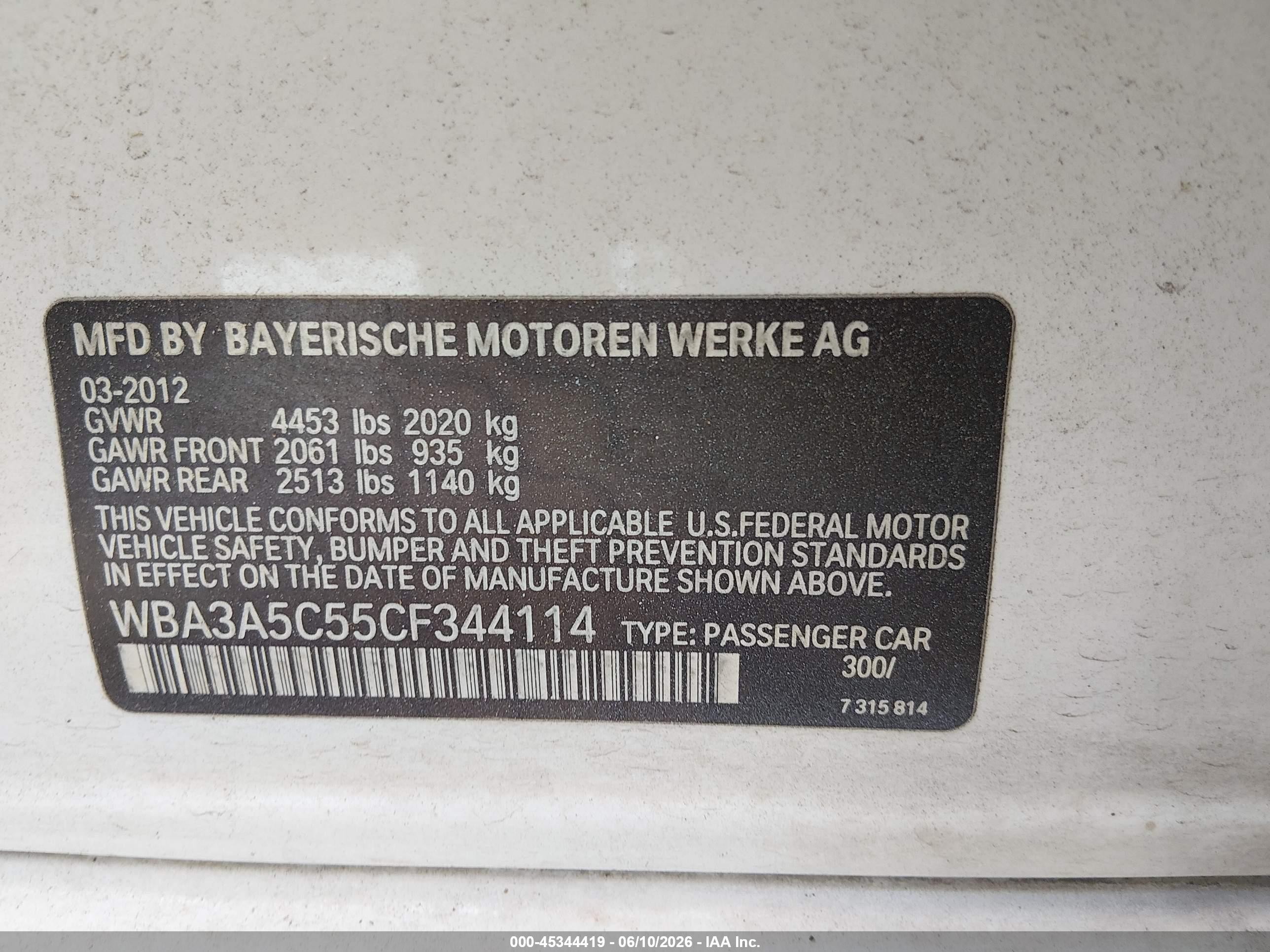 2012 Bmw 328i   White vin: WBA3A5C55CF344114