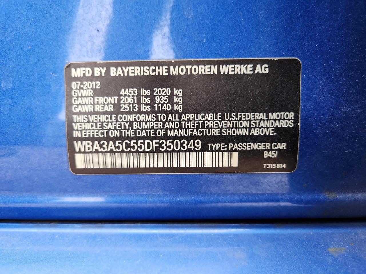 2013 Bmw 328 I Blue vin: WBA3A5C55DF350349