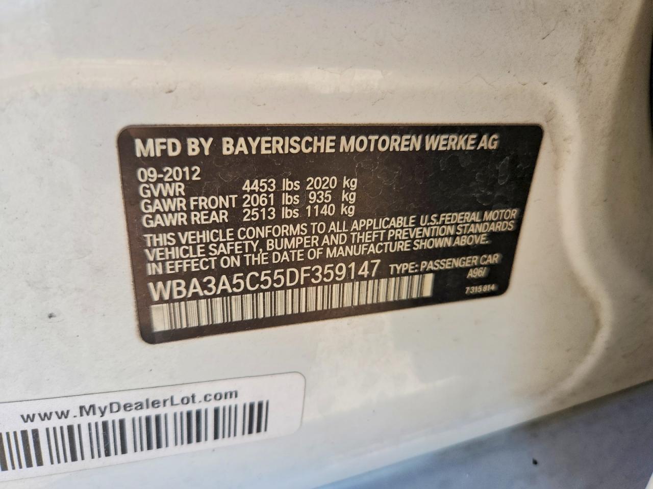2013 Bmw 328 I White vin: WBA3A5C55DF359147
