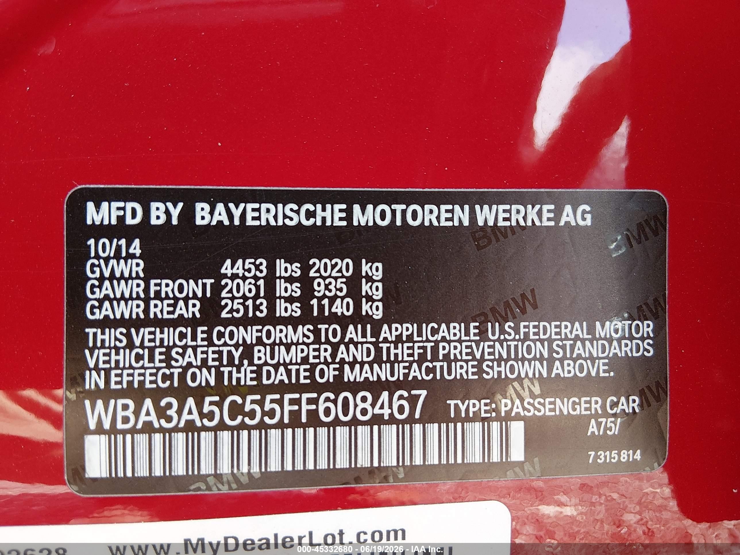 2015 Bmw 328i   Red vin: WBA3A5C55FF608467