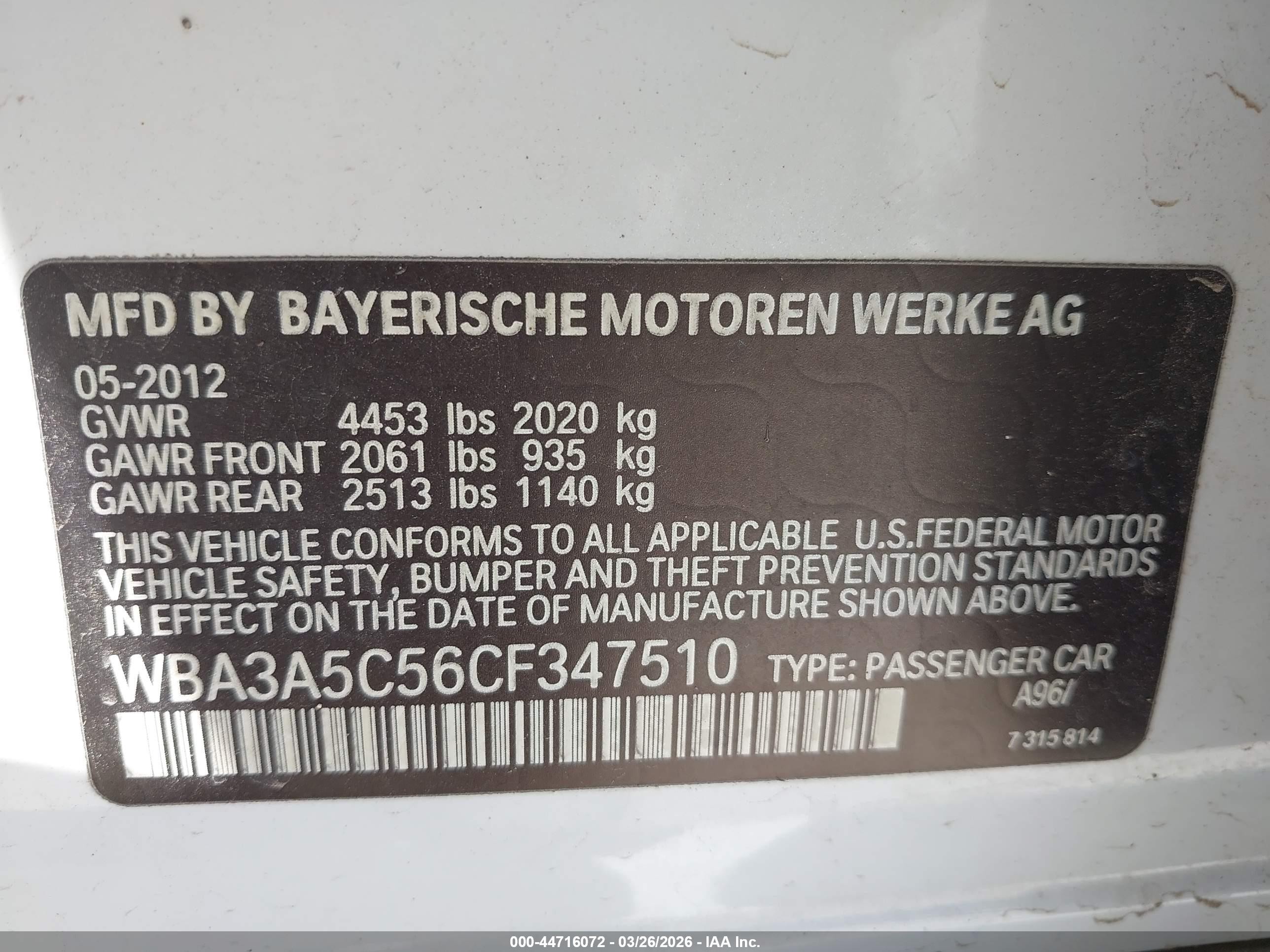 2012 Bmw 328i   White vin: WBA3A5C56CF347510