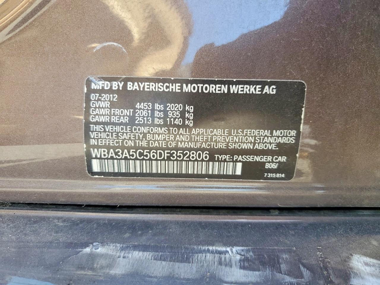 2013 Bmw 328 I Коричневый vin: WBA3A5C56DF352806