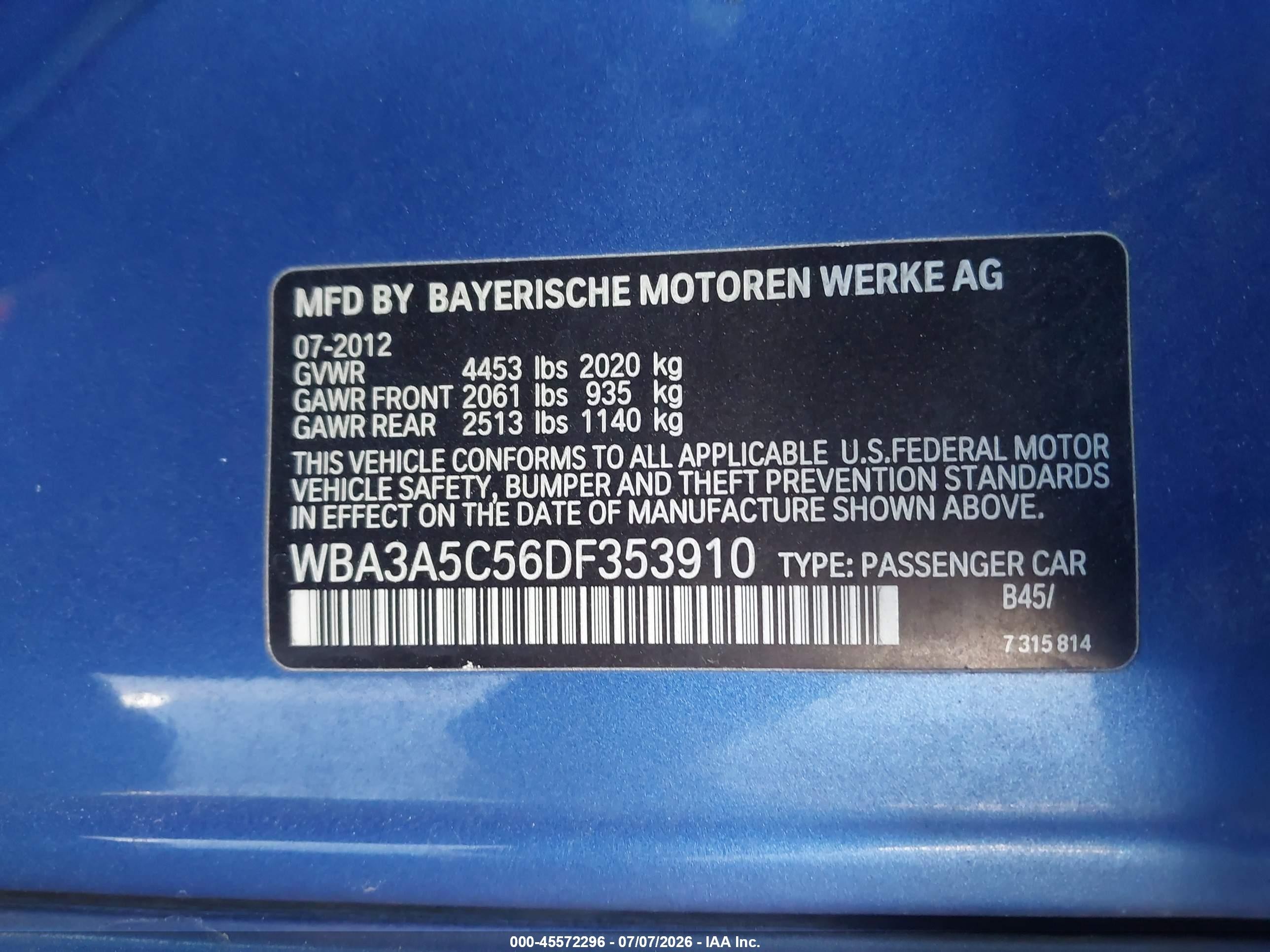 2013 Bmw 328i Синий vin: WBA3A5C56DF353910