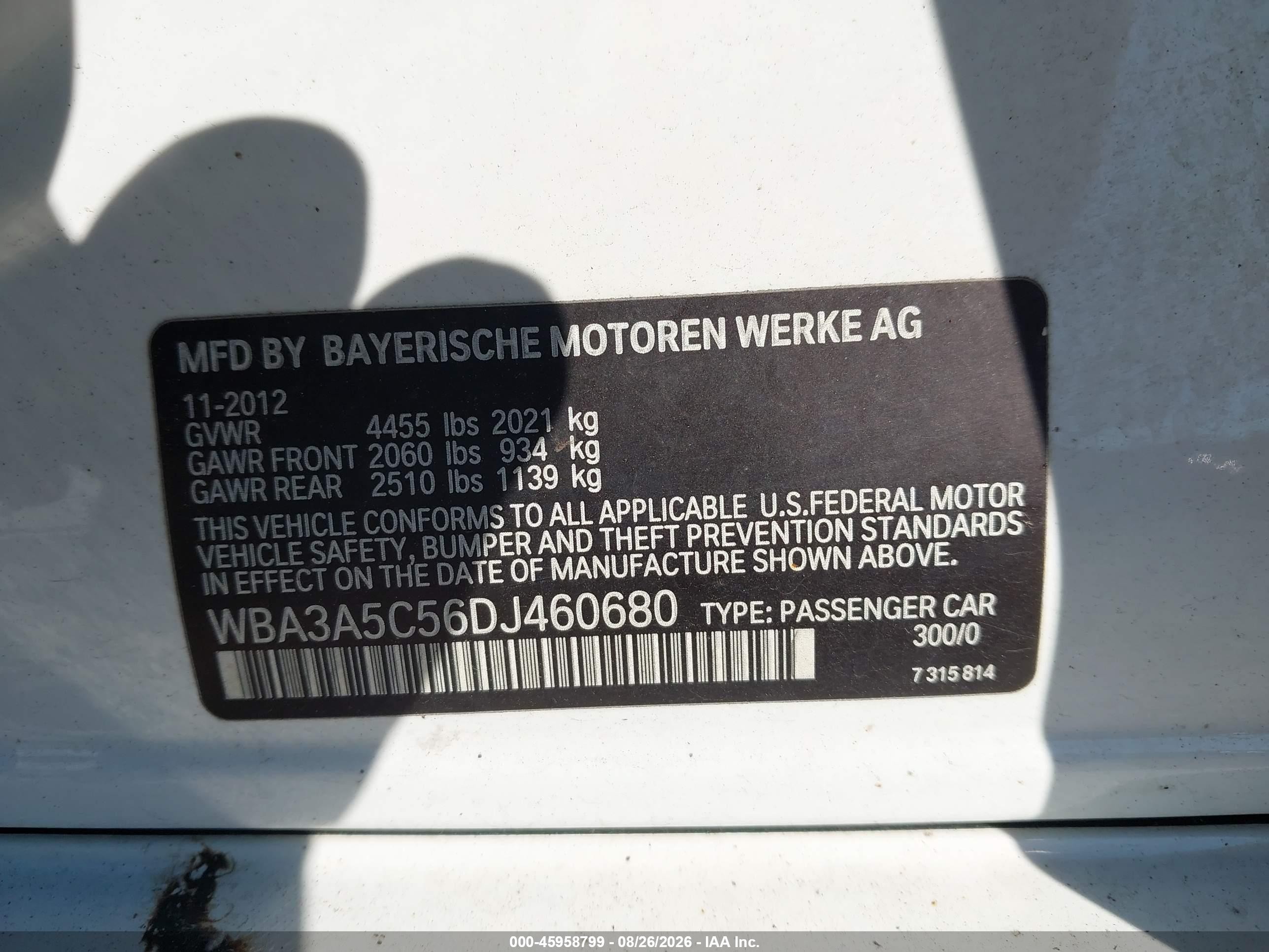 2013 Bmw 328i   White vin: WBA3A5C56DJ460680