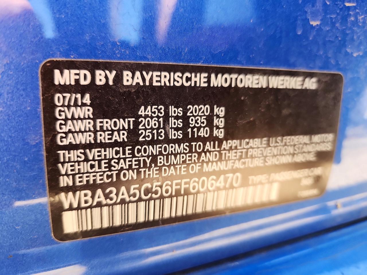 2015 Bmw 328 I Синий vin: WBA3A5C56FF606470