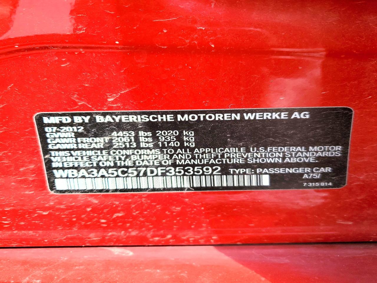 2013 Bmw 328 I Red vin: WBA3A5C57DF353592