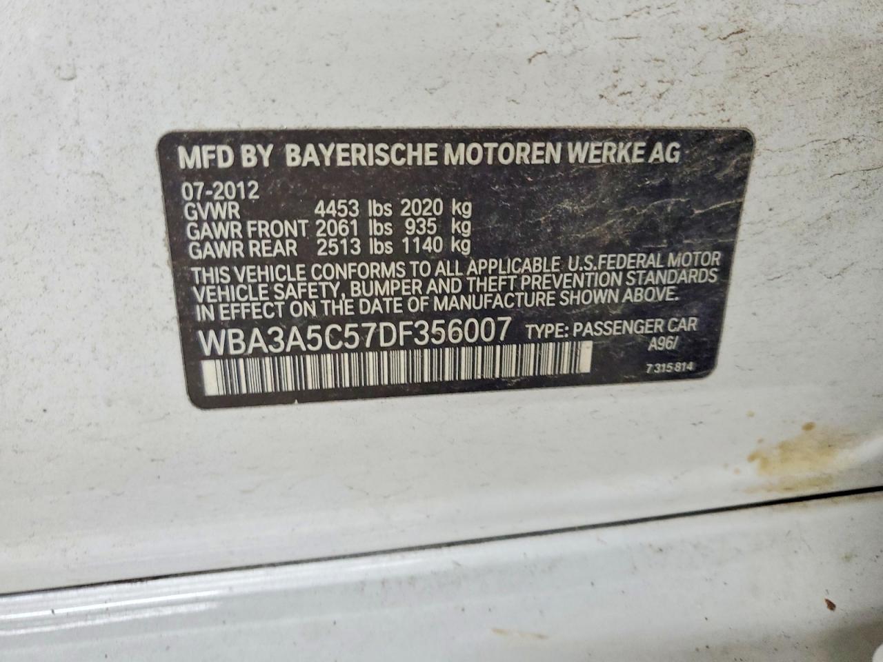 2013 Bmw 328 I White vin: WBA3A5C57DF356007