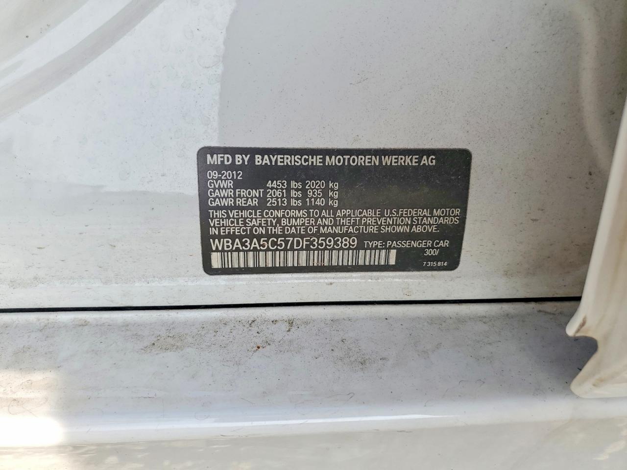 2013 Bmw 328 I White vin: WBA3A5C57DF359389