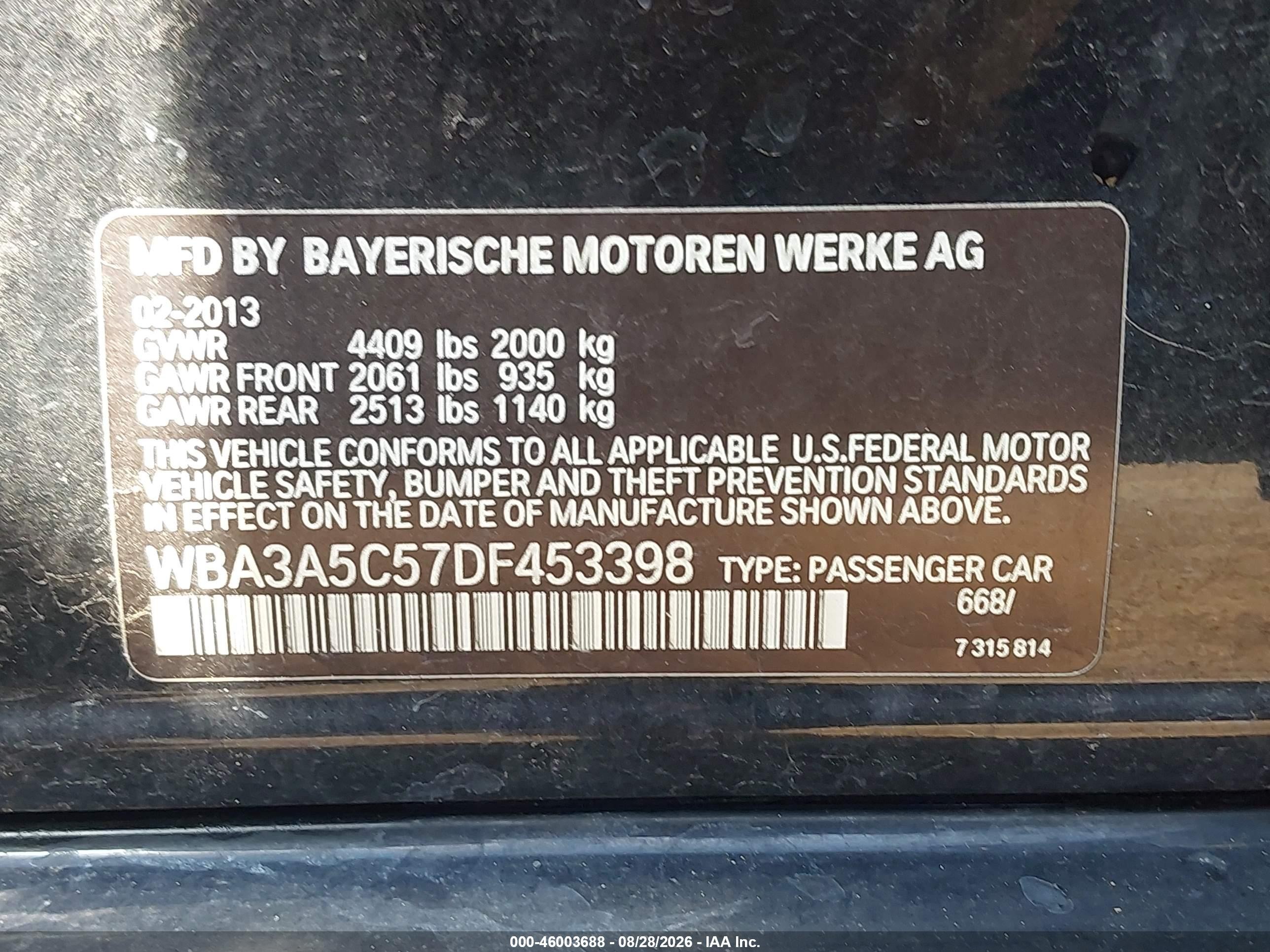 2013 Bmw 328i   Black vin: WBA3A5C57DF453398