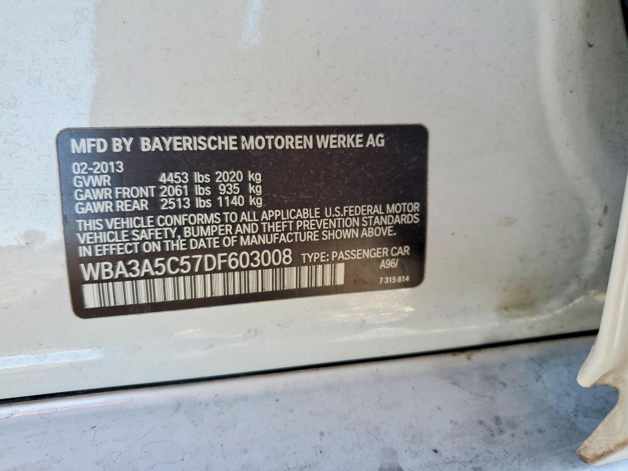 2013 Bmw 328 I White vin: WBA3A5C57DF603008