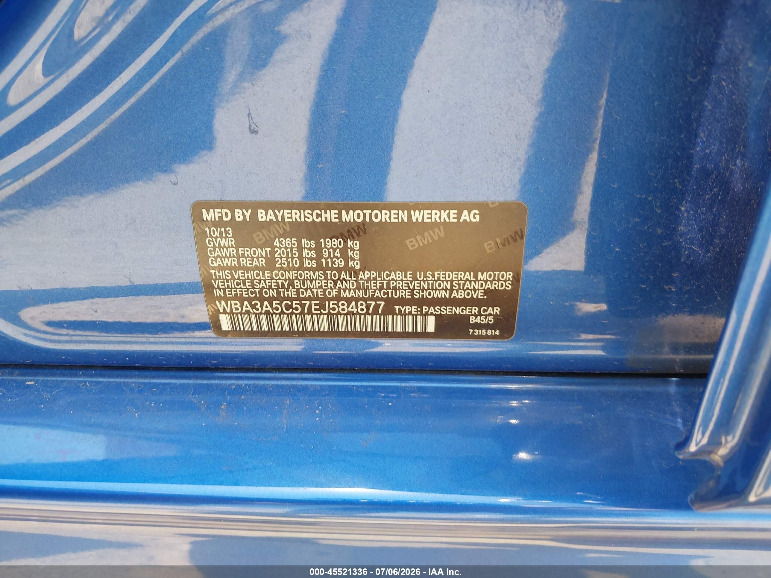 2014 Bmw 328i Blue vin: WBA3A5C57EJ584877
