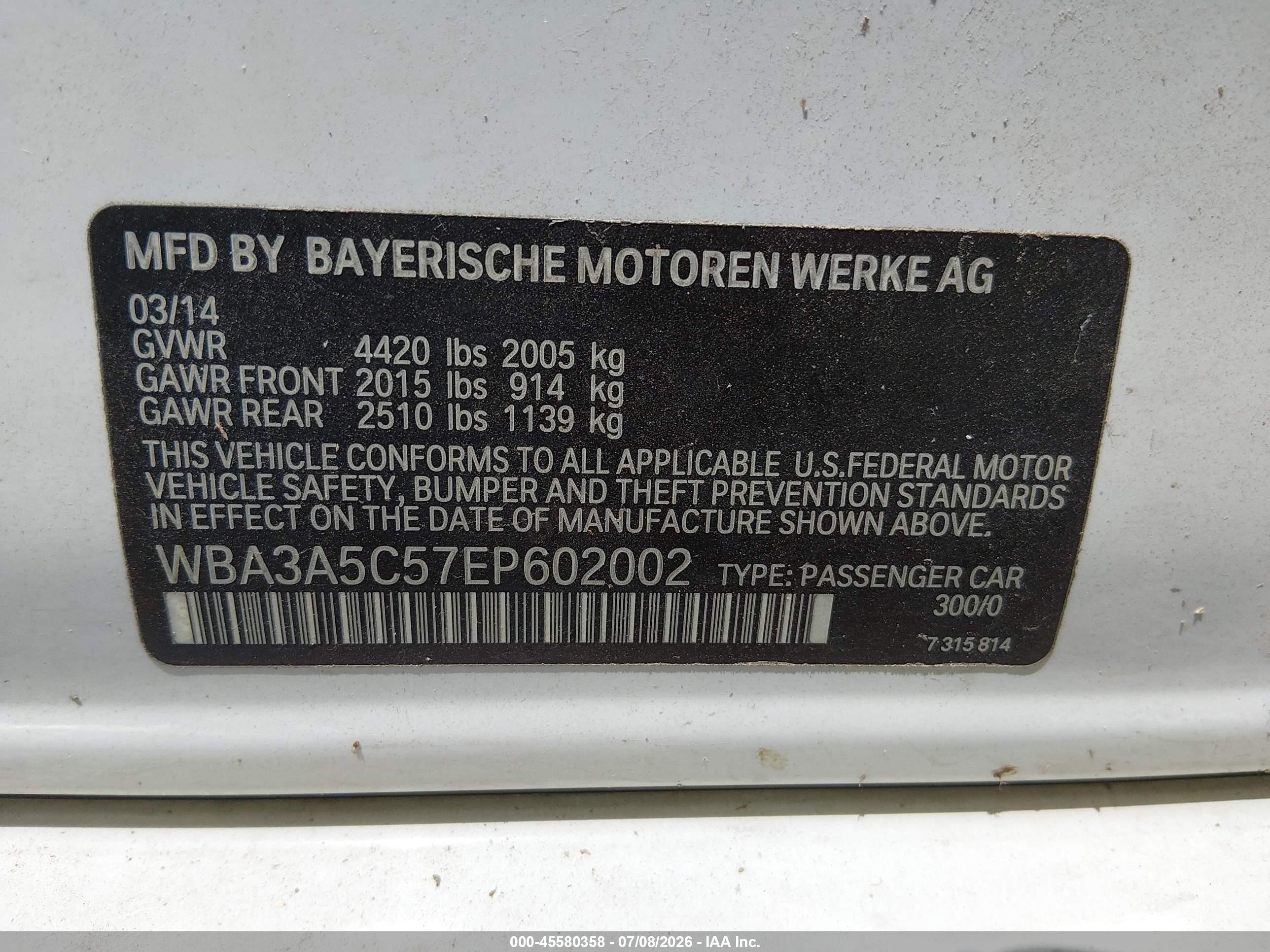 2014 Bmw 328i   Белый vin: WBA3A5C57EP602002