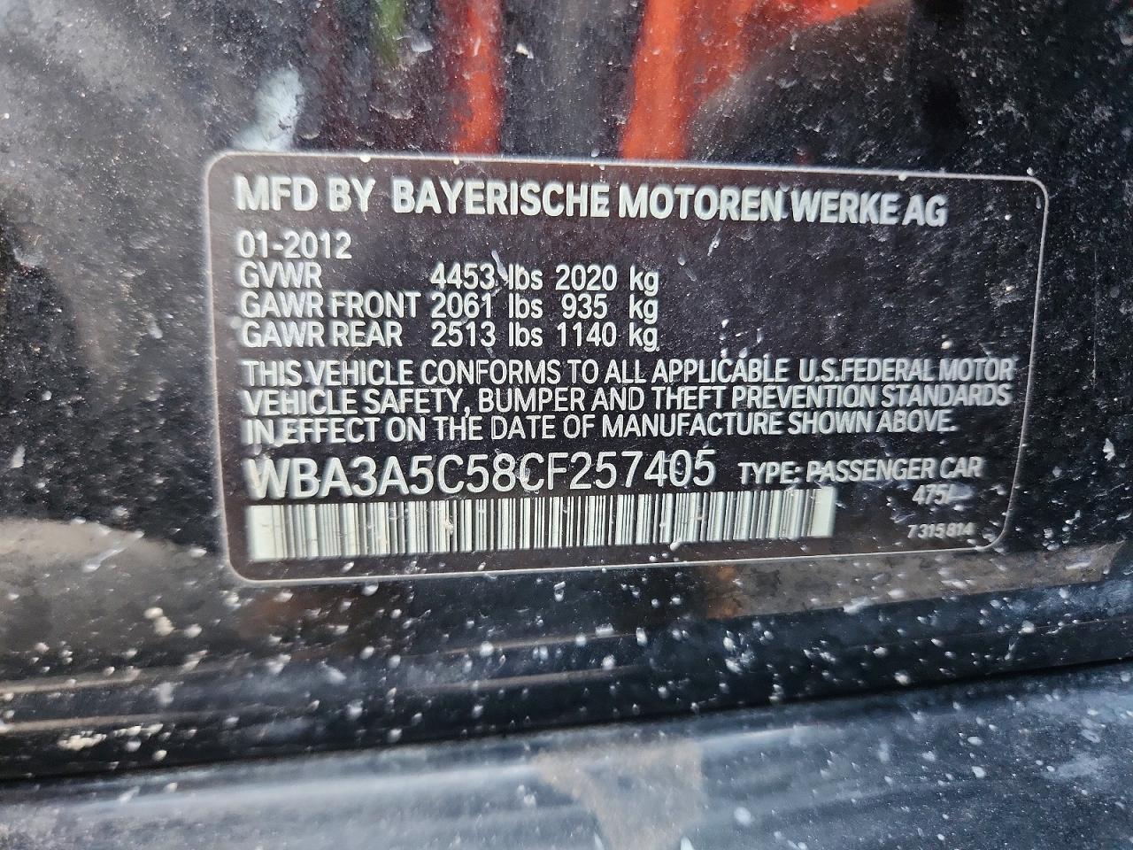 2012 Bmw 328 I Black vin: WBA3A5C58CF257405
