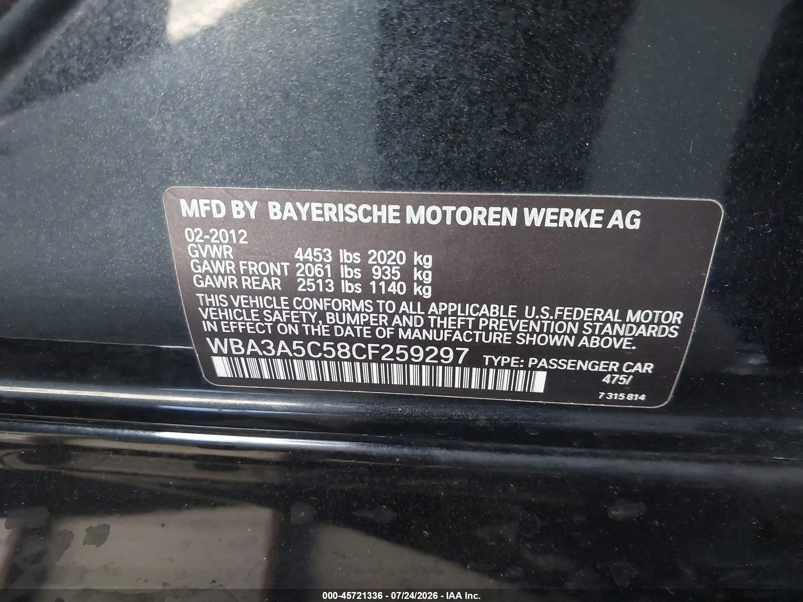 2012 Bmw 328i   Black vin: WBA3A5C58CF259297