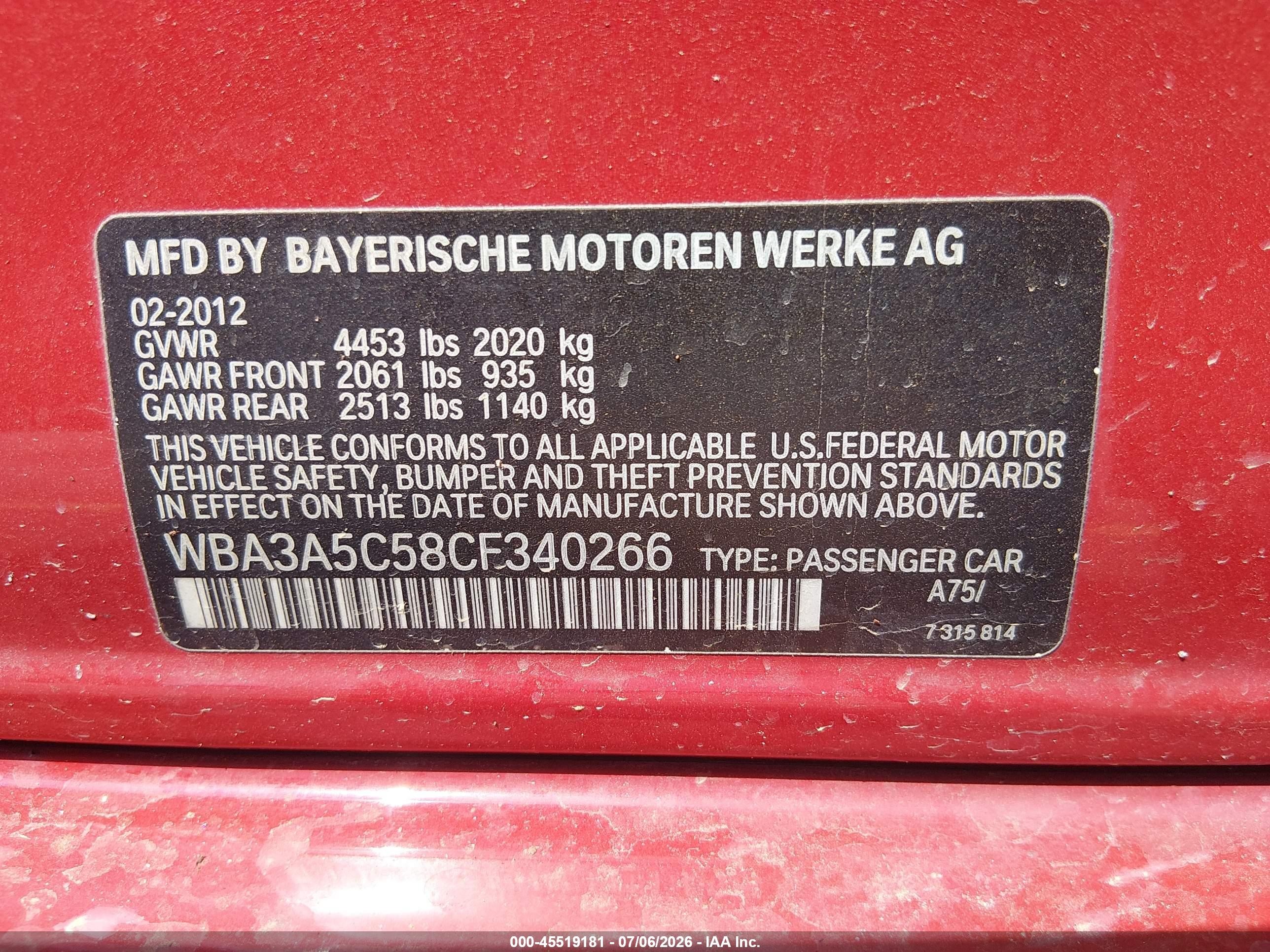 2012 Bmw 328i Red vin: WBA3A5C58CF340266