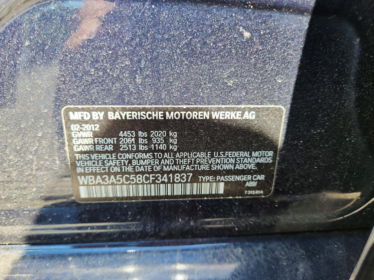 2012 Bmw 328 I Blue vin: WBA3A5C58CF341837