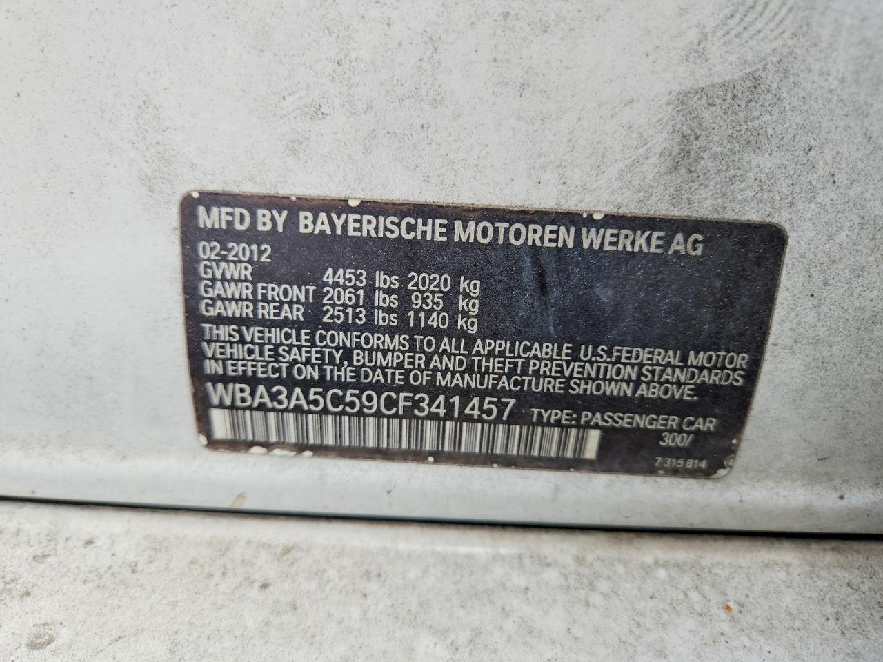 2012 Bmw 328 I White vin: WBA3A5C59CF341457